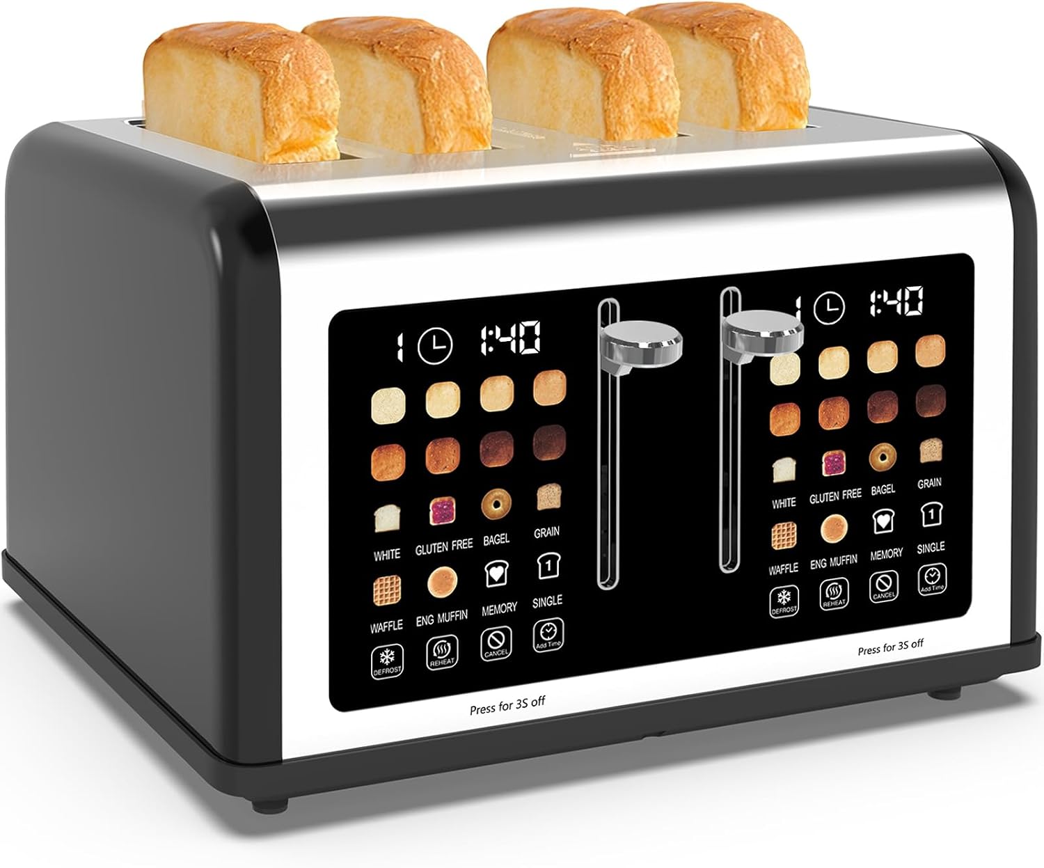4 Slice Toaster Touch Screen, Stainless Steel Toasters Digital Timer, Dual Control Panel Toasters, 8 Shade Settings 6 Bread Types for Bagel, Cancel, Defrost 1650W Black - Image 9