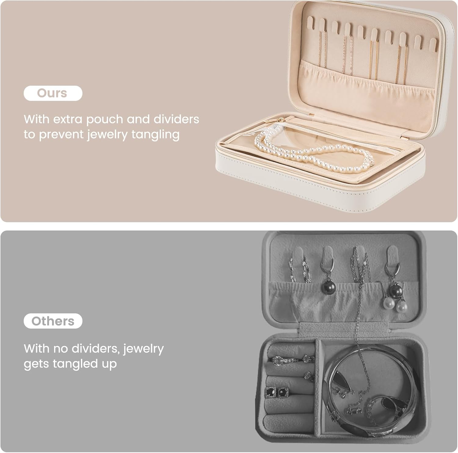 Lolalet Travel Jewelry Case for Women Girls, Travel Jewelry Organizer Box with Mirror & Clear Storage Bag, Small Portable Earring Necklace Bracelet Ring Case, Birthday Valentine Gifts -Medium, White - Image 3