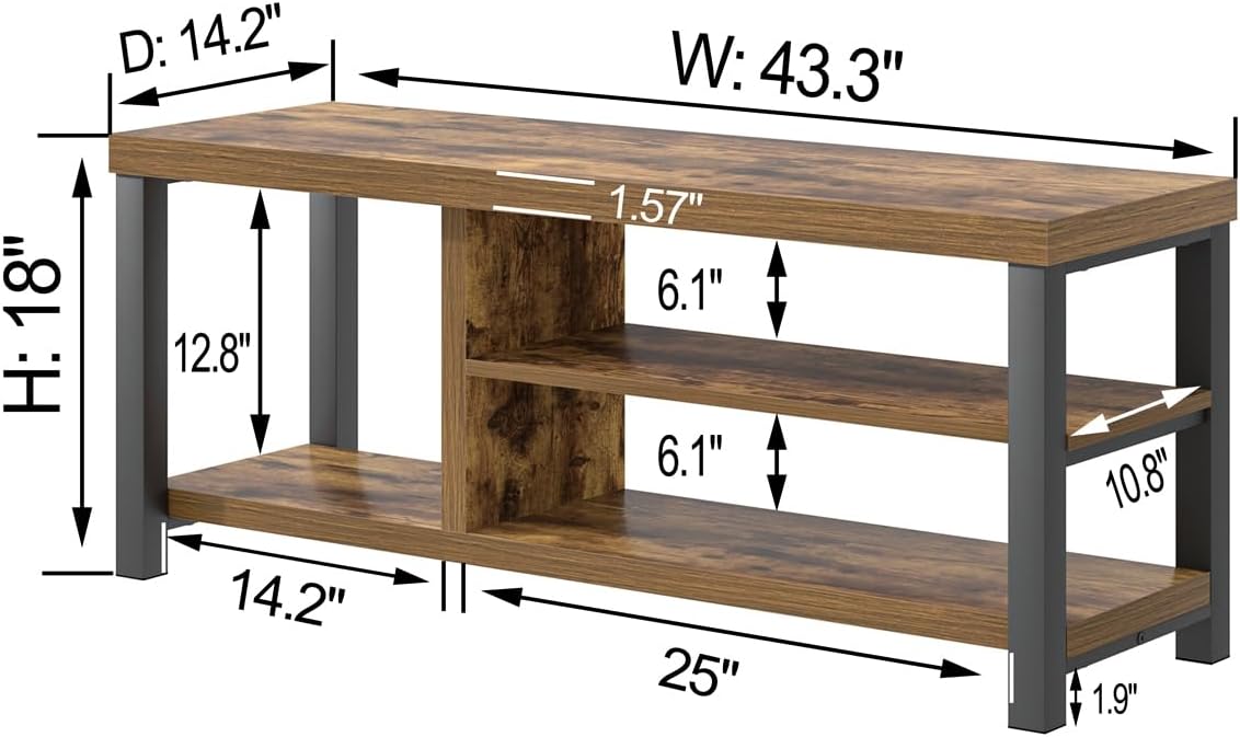 EXCEFUR Shoe Bench, Modern Wood Storage Bench for Entryway Hallway, Industrial Indoor Shoe Rack Bench Seat for Living Room Bedroom, 43.3 Inch Rustic Brown - Image 2