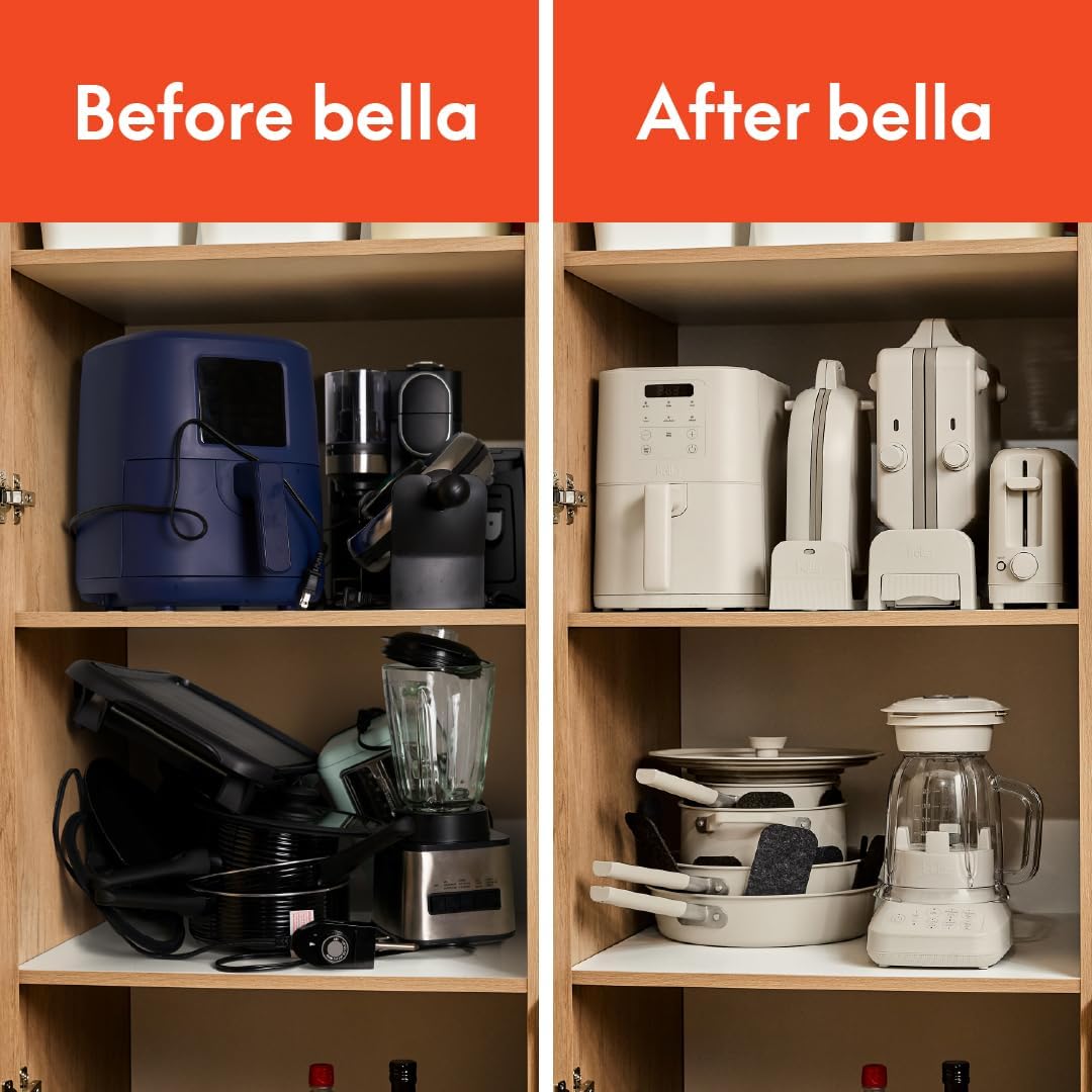 bella 4Qt Slim Air Fryer, Fits-anywhere™ Kitchenware, EverGood™ Ceramic Nonstick Coating, Adjustable Temperature, 6 Preset Cooking Options, 60 Min Auto Shutoff w Audible Tone, 3.3lb Capacity, Oatmilk - Image 7
