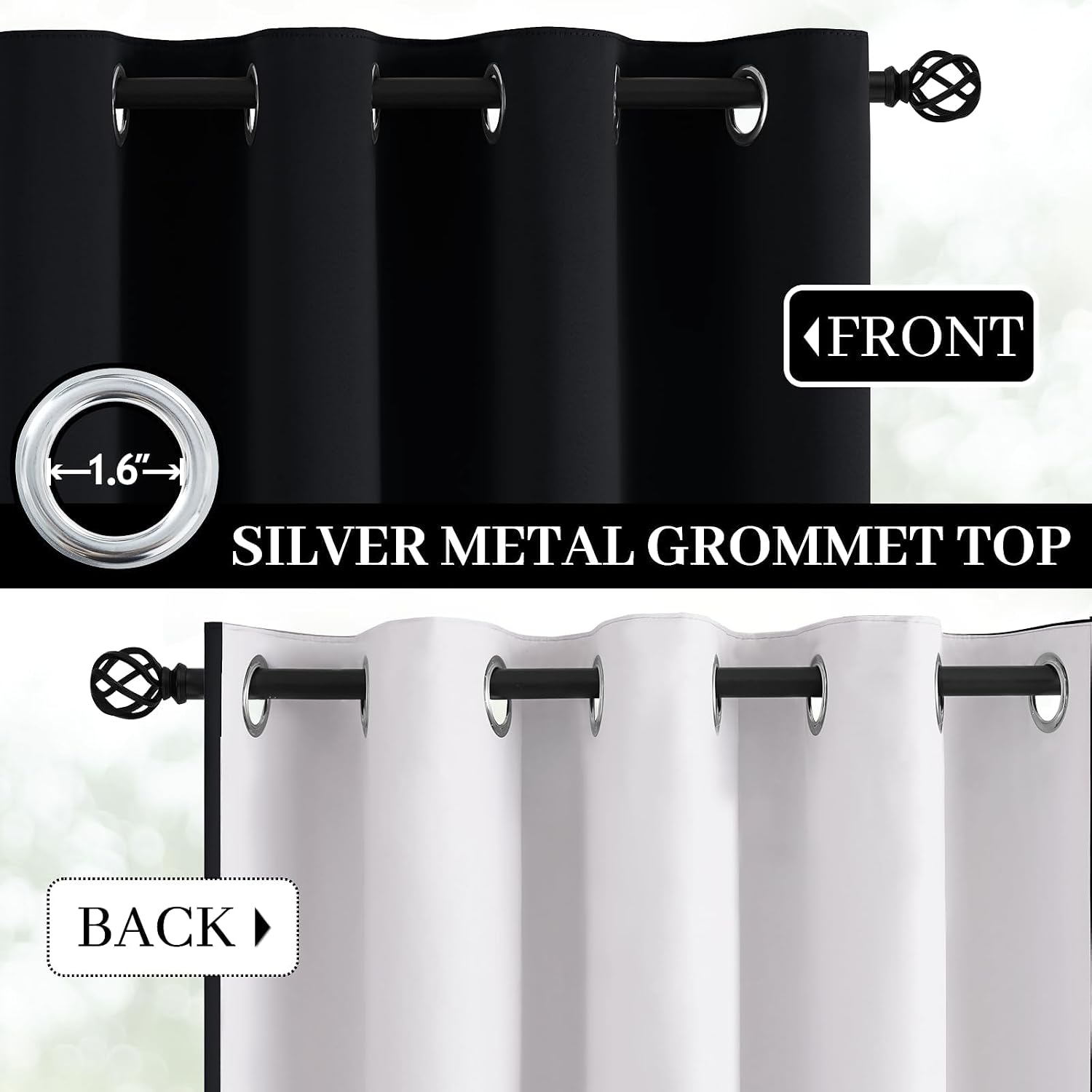 Yakamok 100% Blackout Curtains Black Room Darkening Thermal Insulated Window Curtain with 2 Thick Layers-Set of 2 Panels Grommet Top Drapes for Bedroom Living Room 52 Inches by 84 Inches Length - Image 3