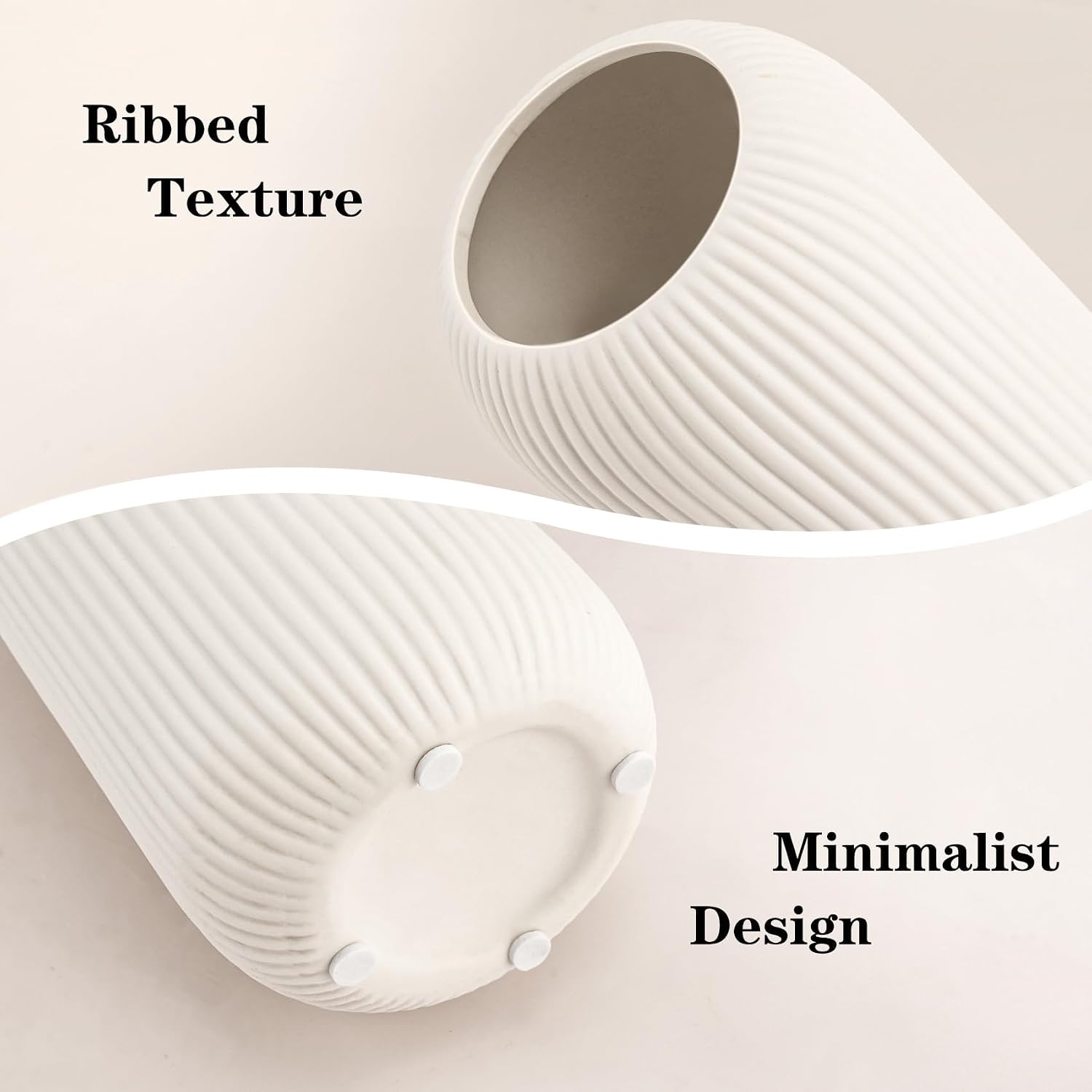 Ceramic Vase for Flowers – Modern Small Ribbed Textured Flower Vase for Home Decor, Pampas Grass, Decorative, Farmhouse, Coffee Table, Kitchen Centerpieces, Bookshelf and Home Living (White) - Image 4