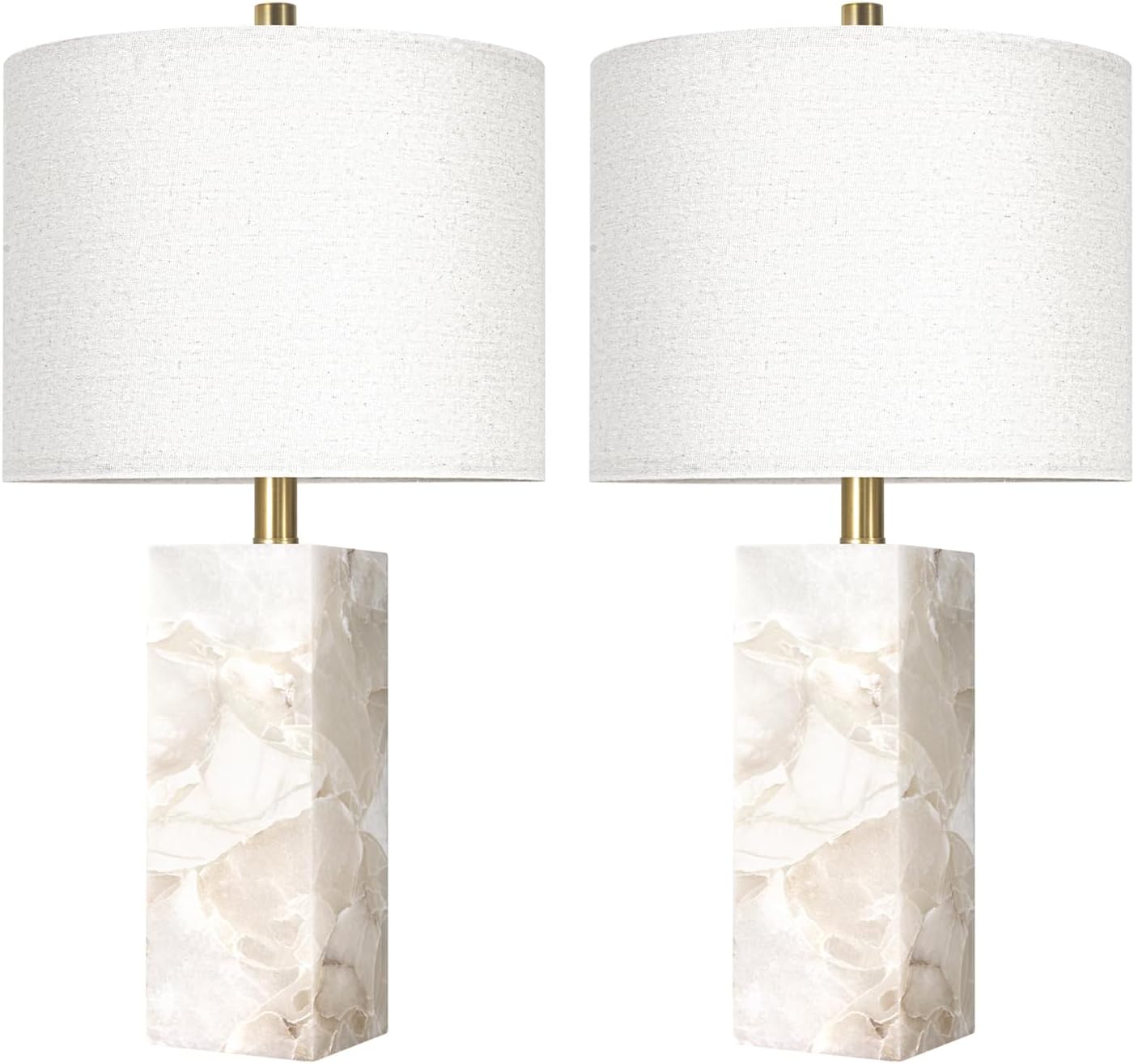 Scenekoy Alabaster Table Lamp Set of 2 with Night Light for Bedroom Living Room, 23" Rotary Switch Bedside Lamp with Linen Shade, Modern Nightstand Lamps for Room Office Dorm (Bulb Included) - Image 7