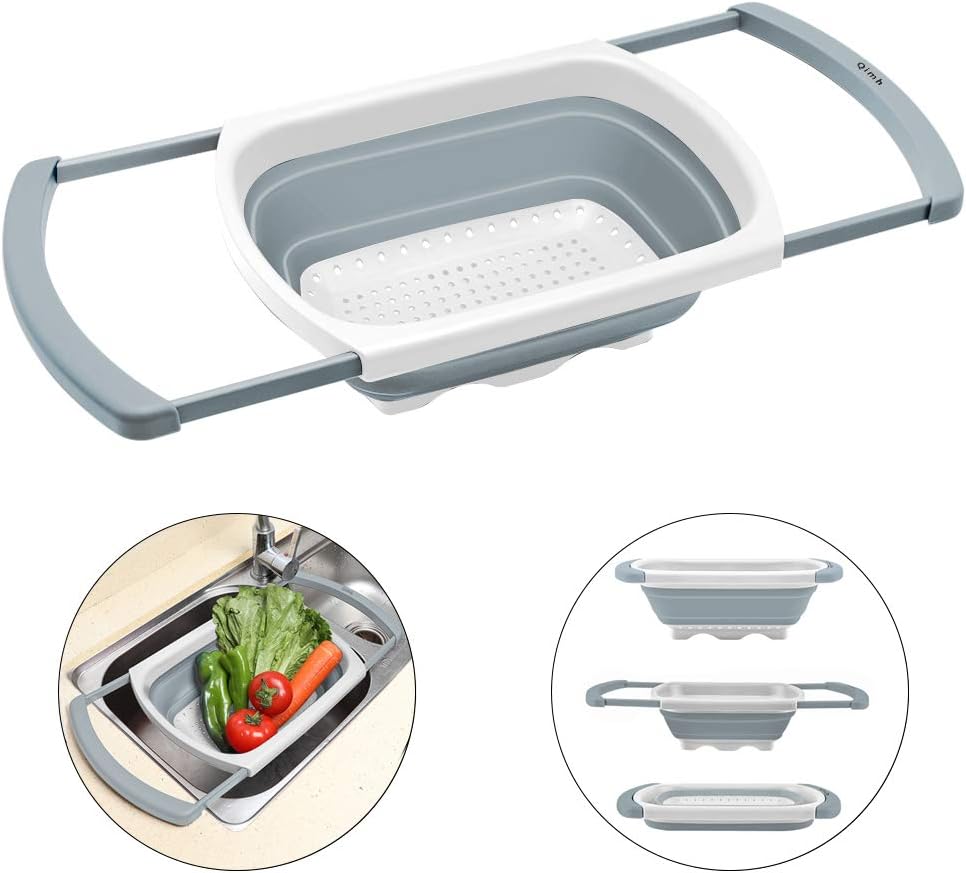 Qimh Collapsible Colander | Over The Sink Silicone Kitchen Strainers and Colanders with Extendable Handles | Veggies, Fruit and Pasta Foldable Strainer for Kitchen, 6-Quart, BPA Free - Image 2
