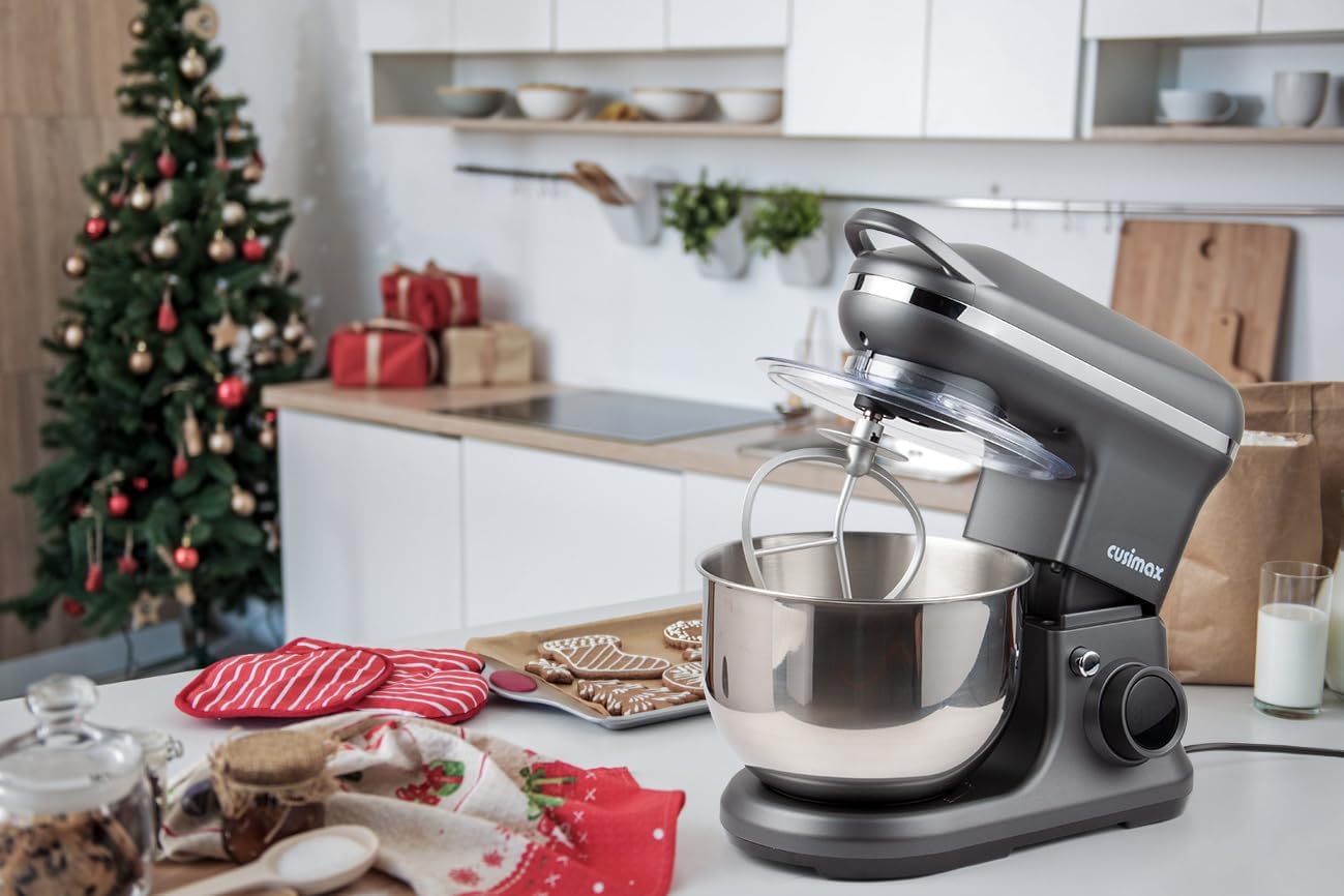 CUSIMAX Stand Mixer, Dough Mixer with Digital Switch Control Timer 15mins & 8-Speed, 5-Quart 650W kitchen Electric Mixer, Tilt-Head with handle, Dough Hook, Wire Whip & Beater, Grey - Image 2