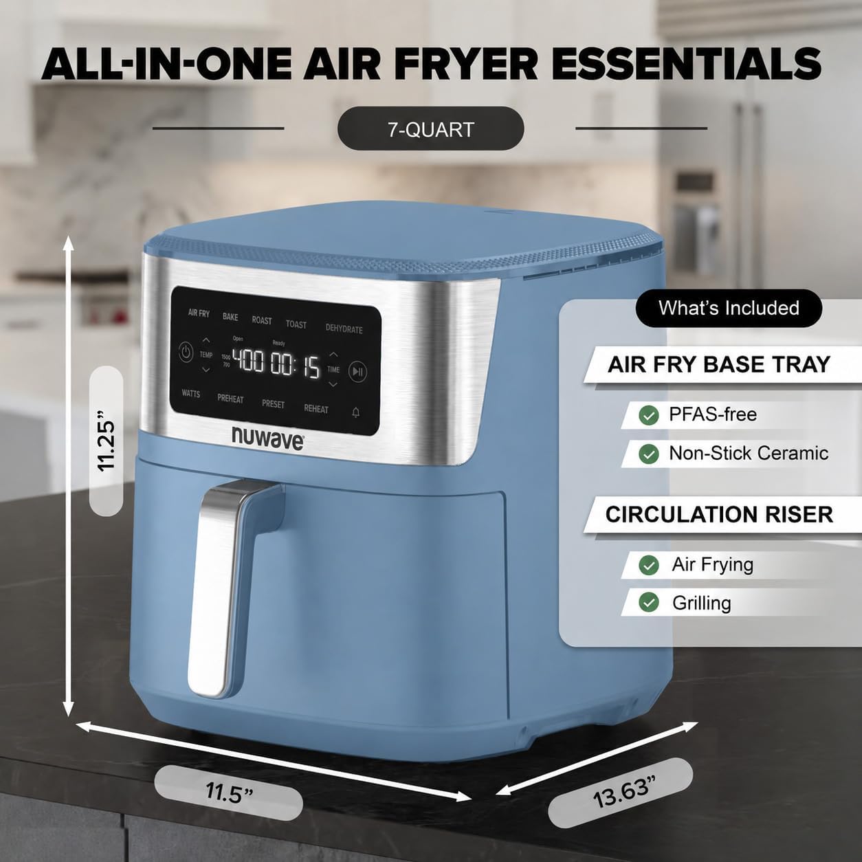 Nuwave Brio Plus 6-in-1 Air Fryer, 7-Qt Large Capacity, 50°F–400°F Precise Temp Control, Non-Toxic PFAS-Free Nonstick, Air Fry, Bake, Roast, Toast, Dehydrate, Reheat, 100 Presets, Dishwasher Safe - Image 4