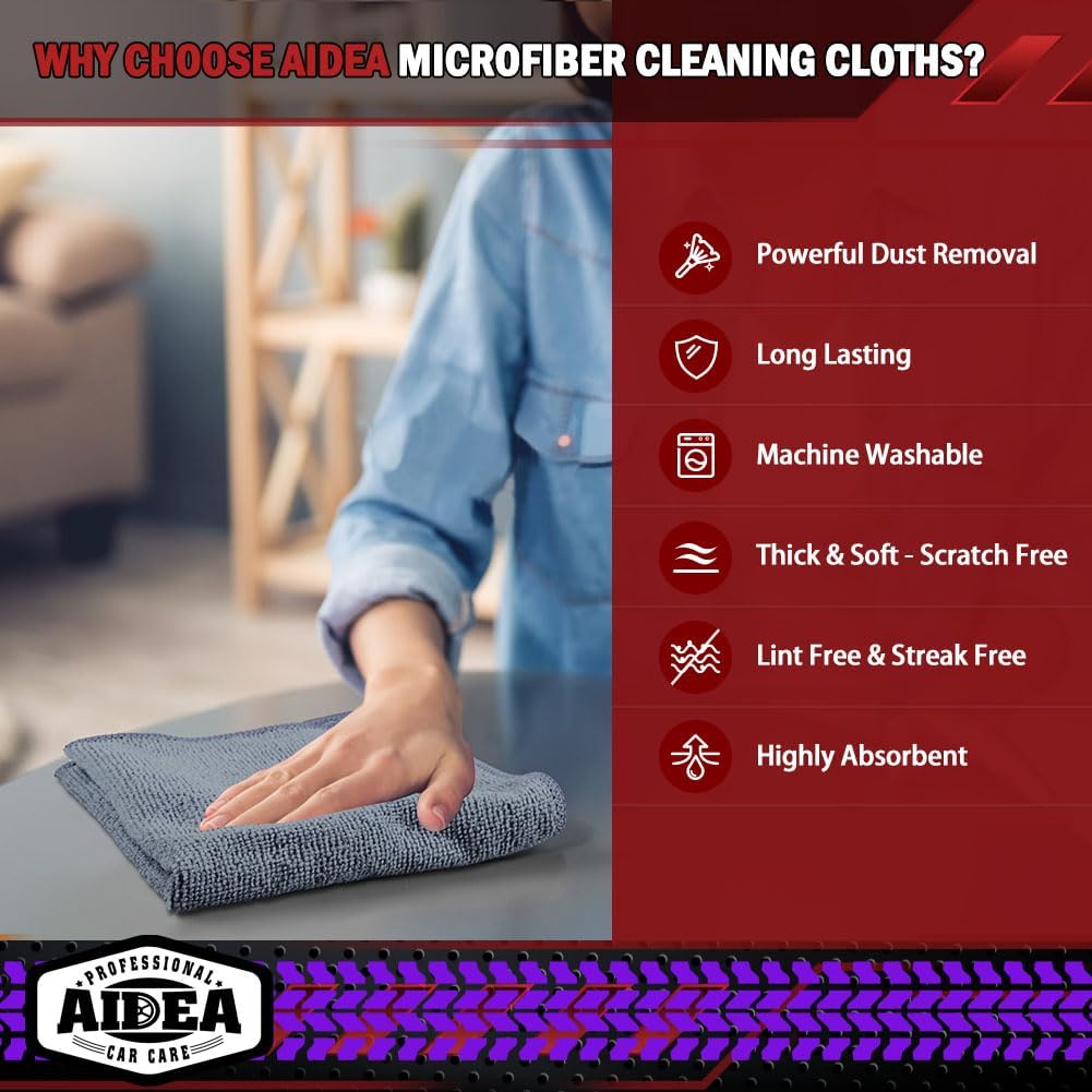AIDEA Microfiber Cleaning Cloth Grey 150PK, Microfiber Towels for Cars, Premium Car Cloths, Dusting Cloth Lint Free Cleaning Rags for SUVs, House, Kitchen, Window, Workshops,12×12" - Image 3