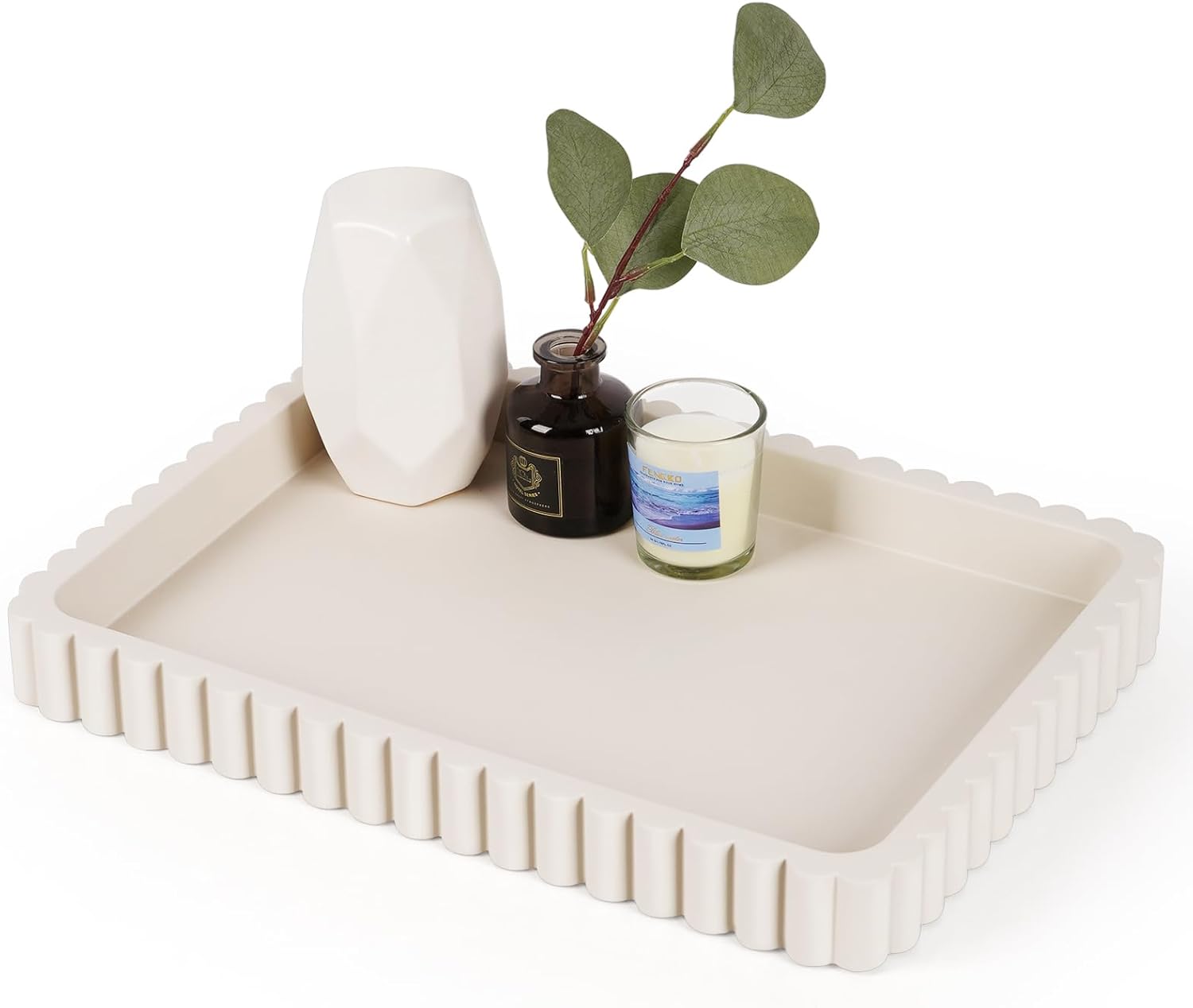 Concrete Decorative Tray for Coffee Table Decor, 14" Coffee Table Tray Ottoman Tray Table Centerpieces, Rectangular Modern Decorative Trays for Home Decor, Living Room, Entry, Gray