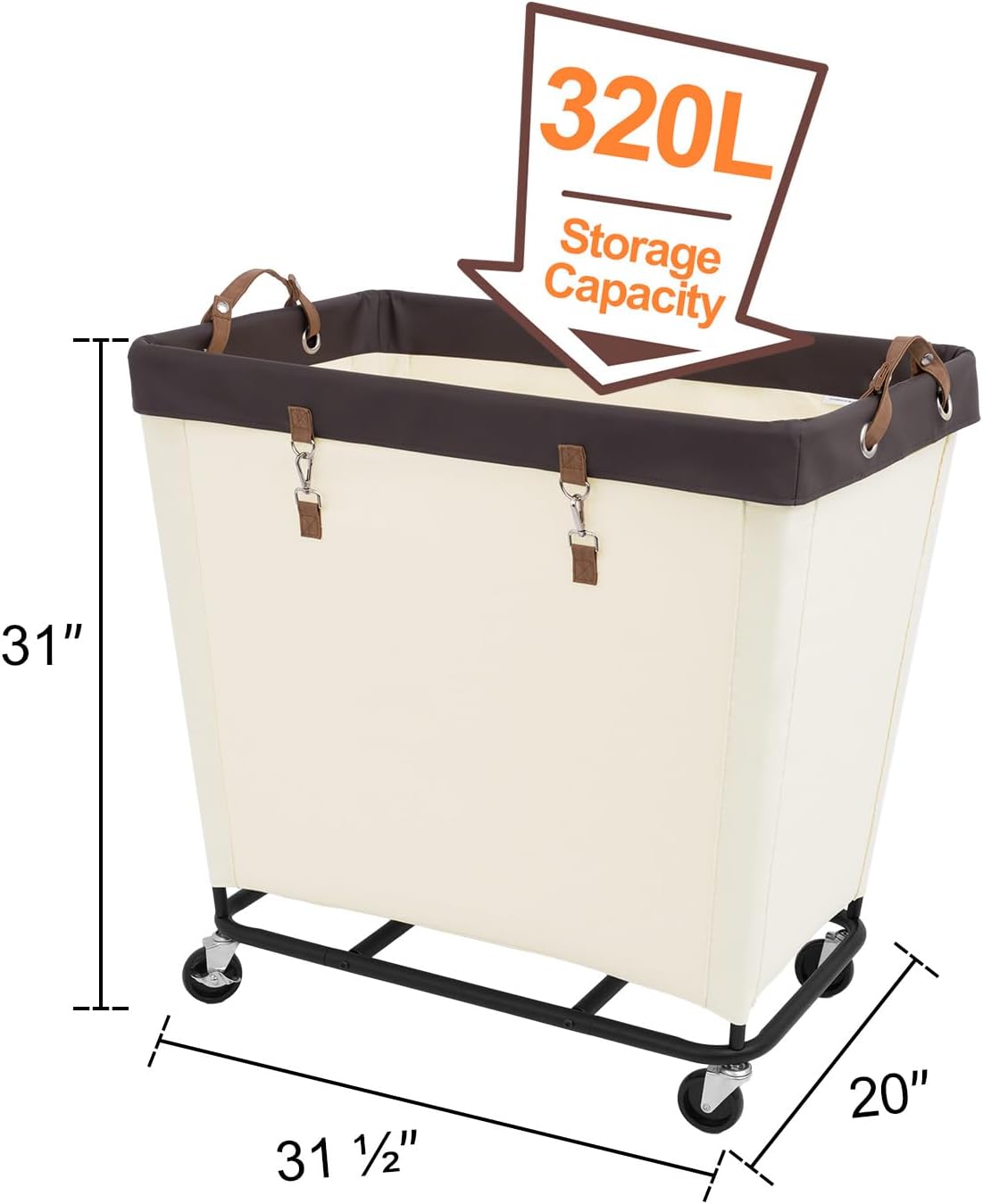 StorageWorks 320L Laundry Basket with Wheels, Extra Large Rolling Hampers for Clothing Organizer, Dirty Clothes Basket for Hotel, Home, Closet, Dorm, Beige - Image 2