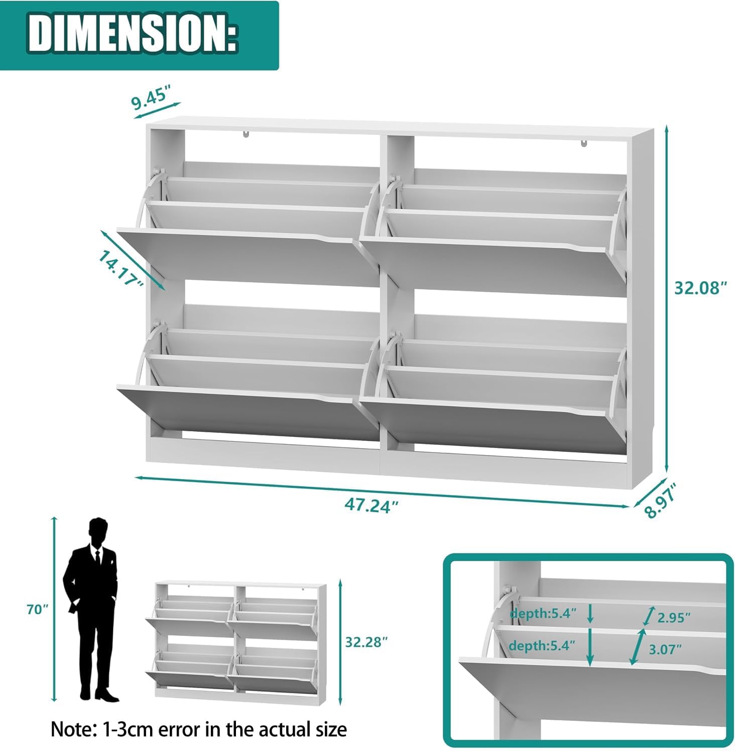 Xixini Shoe Storage Cabinet for Entryway with 4 Flip Drawers, Sturdy Wood Hidden Shoe Storage, Freestanding Narrow Slim Shoe Organizer for Front Door Entrance, Living Room, Hallway, Bedroom, White - Image 2
