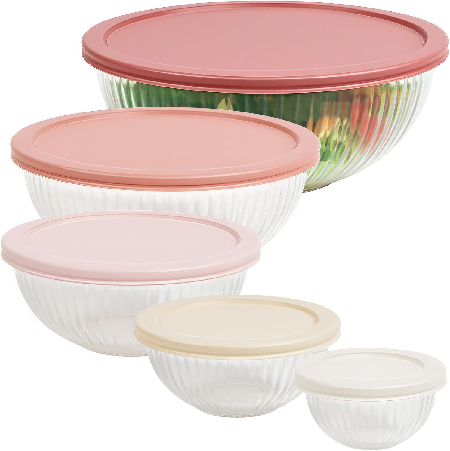 Glass Mixing Bowls with Lids Sets, 5 Packs Glass Bowls with Lids for Kitchen Baking, Meal Prepping and Salad, Bpa Free and Dishwasher Safe Serving Bowls, 0.2/0.5/1.1/2.1/3.7Qt - Image 9