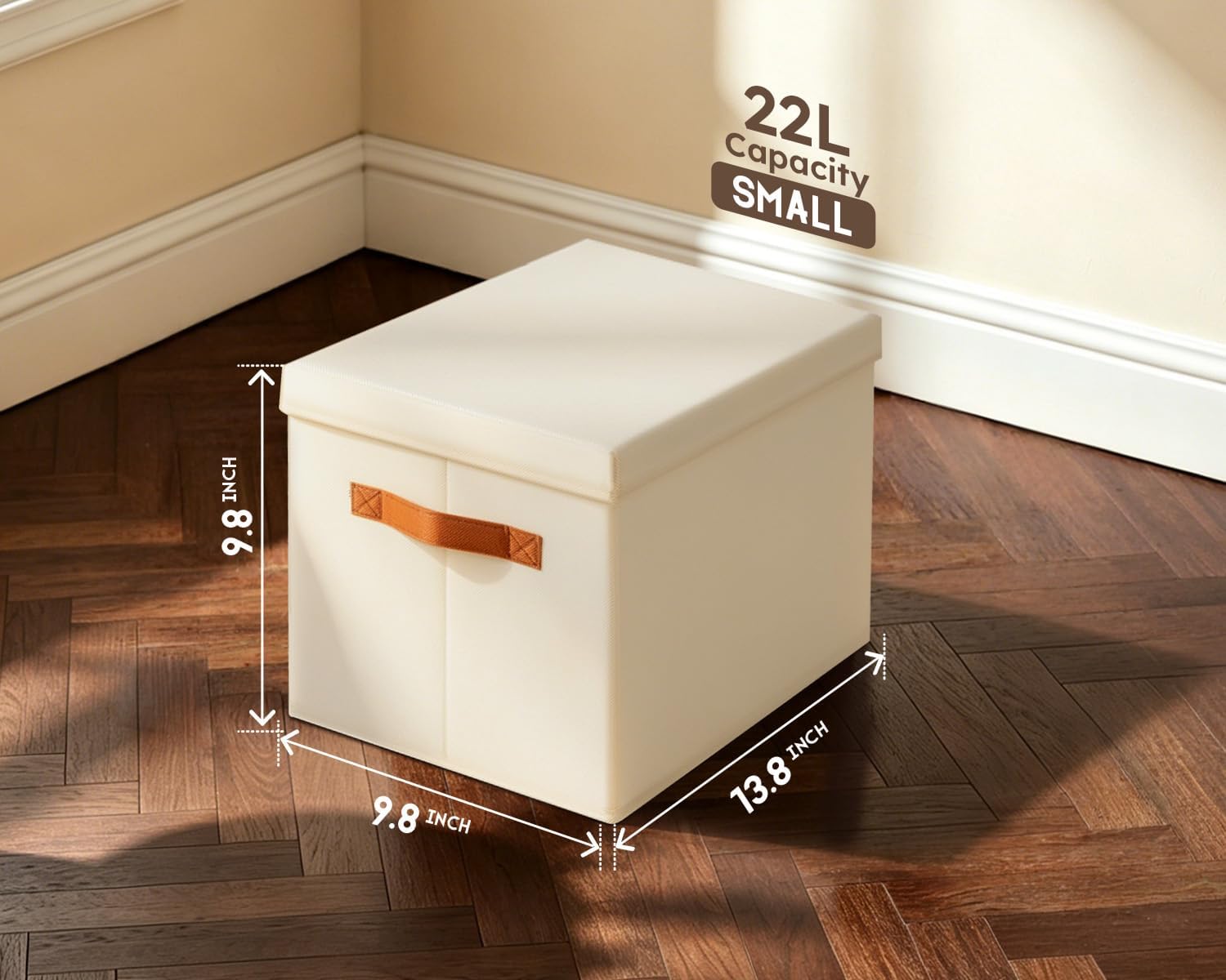 Homsorout Storage Bins with Lids - Fabric Storage Baskets for Shelves, 6 Pack Foldable Decorative Boxes with Handles, Stackable Organizer Bins for Home, Nursery, Dorm, Beige - Image 7