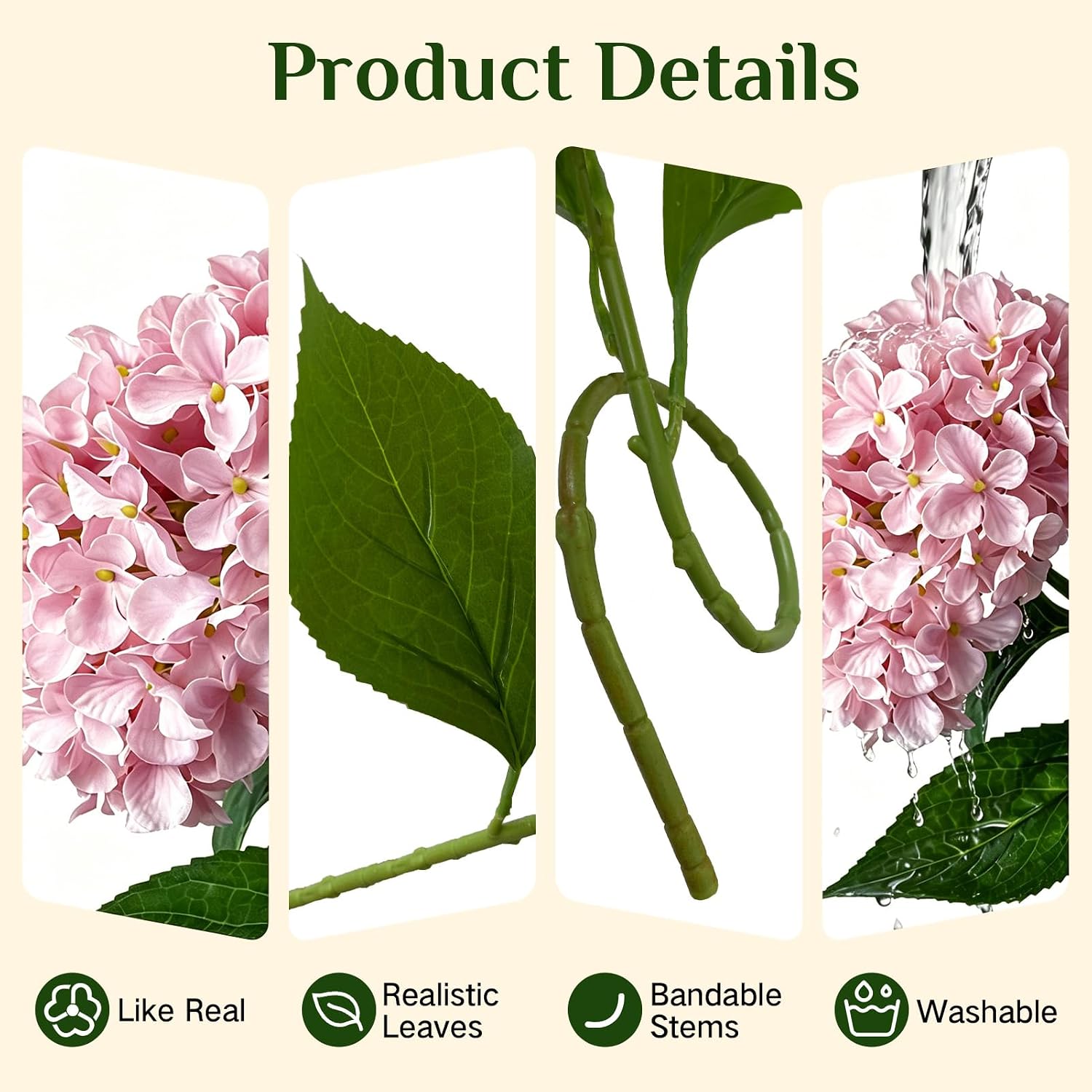 26‘’ Real Touch Pink Silk Hydrangea Artificial Flowers, Large Lifelike Silk Flowers with Long Stems, Faux Plant for Wedding Bouquet Table Centerpieces Party Home Indoor(5PCS Single Flower) - Image 3