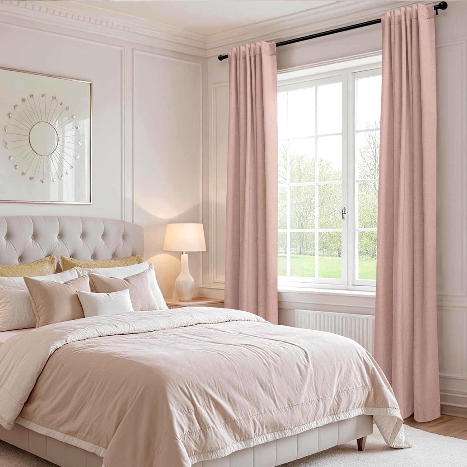 100% Blackout Shield Linen Blackout Curtains for Bedroom 84 Inches Long, Back Tab/Rod Pocket Living Room Drapes, Thermal Insulated Blackout Curtains 2 Panels Set, 50" W x 84" L, Blush Pink - Image 6