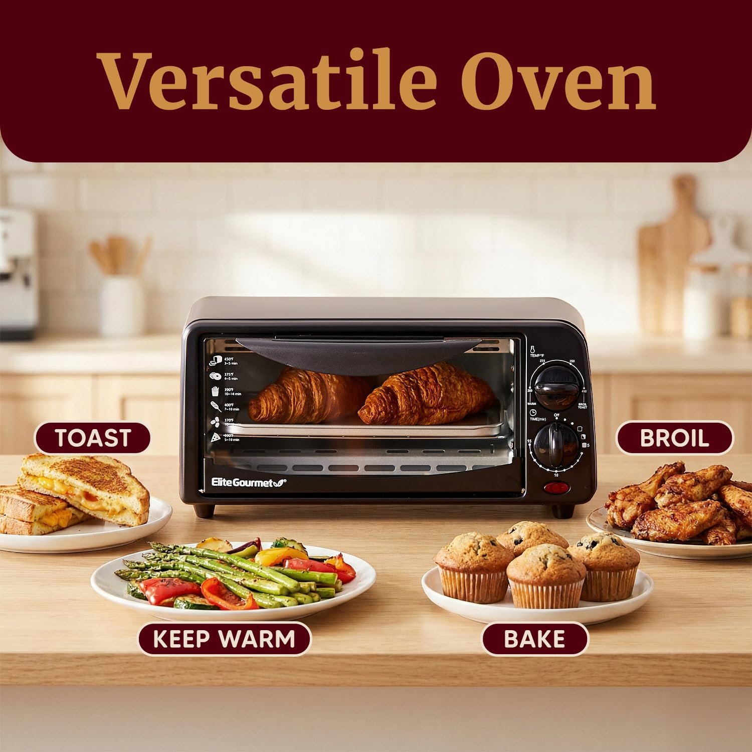 Elite Gourmet ETO236 Personal Compact 2 Slice Countertop Toaster Oven with 15 Minute Timer & Adjustable Temperature, Bake, Broil, & Toast, Black - Image 6