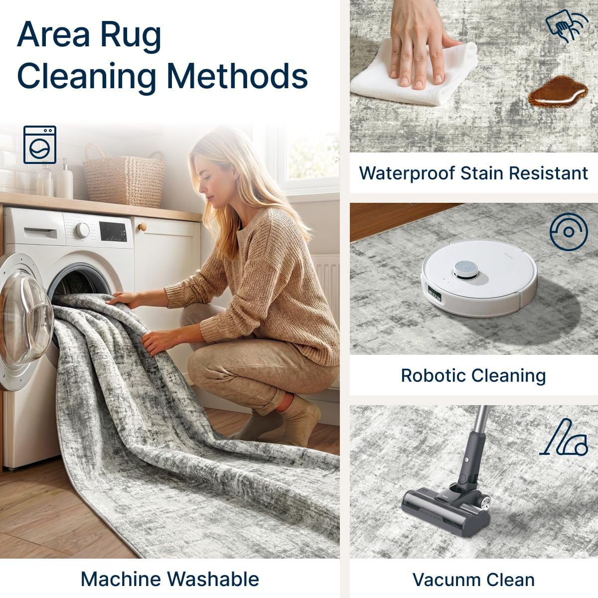 8x10 Area Rugs Washable Living Room Rug-No Slip Soft Carpets Modern Abstract Indoor Floor Stain Resistant Large Carpet for Bedroom Dining Room Farmhouse Nursery Home Office Grey - Image 3