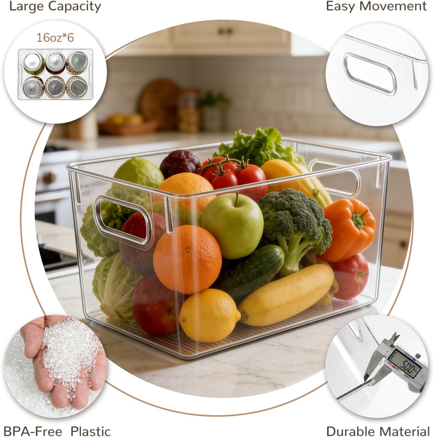 Hudgan Set of 8 Clear Plastic Storage Bins 4 Large and 4 Small Stackable Storage Containers for Pantry Organizers and Kitchen Storage, Cabinet, Freezer, Under Sink Organization - Image 4
