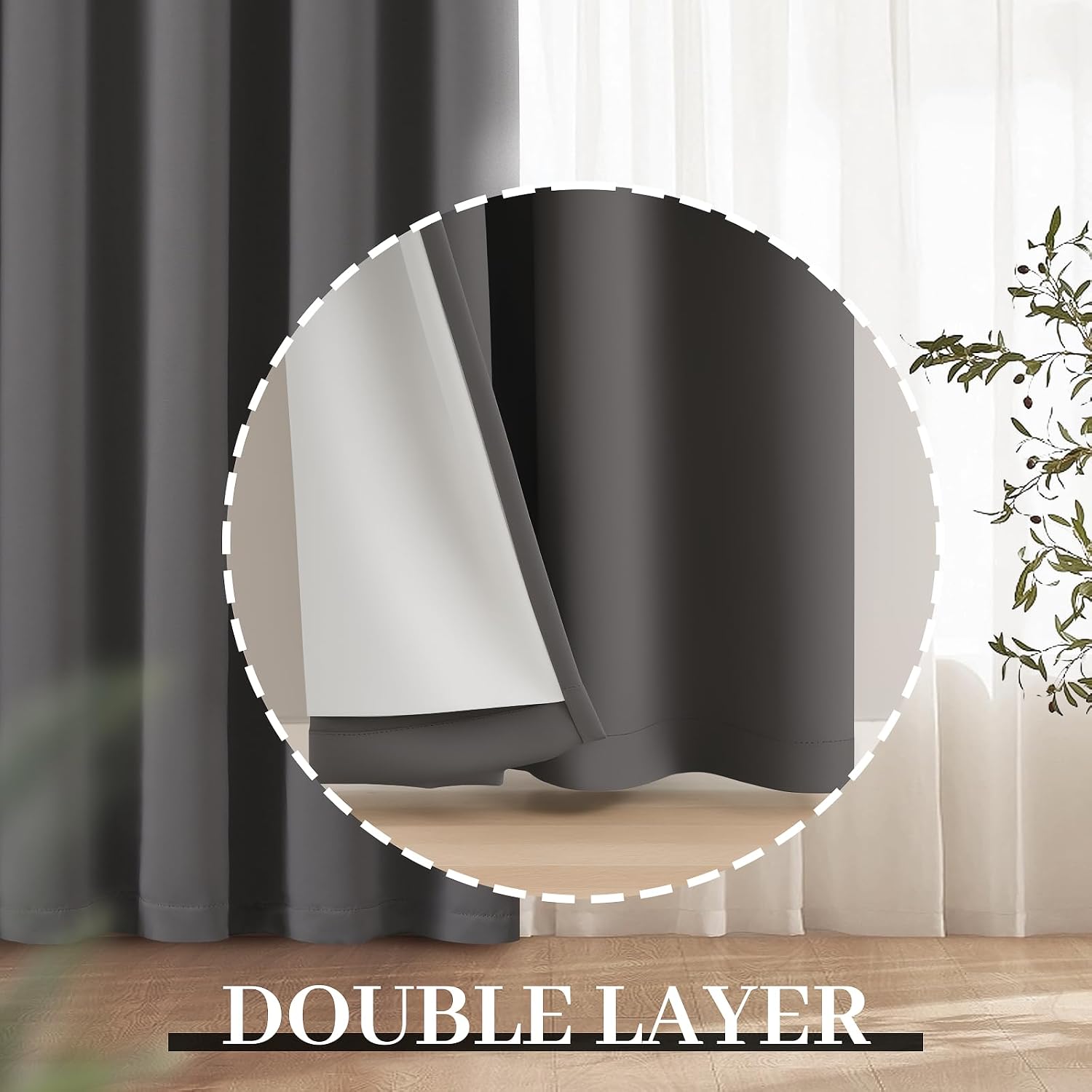 Yakamok Room Darkening 100% Blackout Curtains Grommet Window Treatments with 2 Thick Layers-Charcoal Grey Thermal Insulated Drapes Set of 2 Panels for Bedroom Living Room 52 Inches by 84 Inches Length - Image 8
