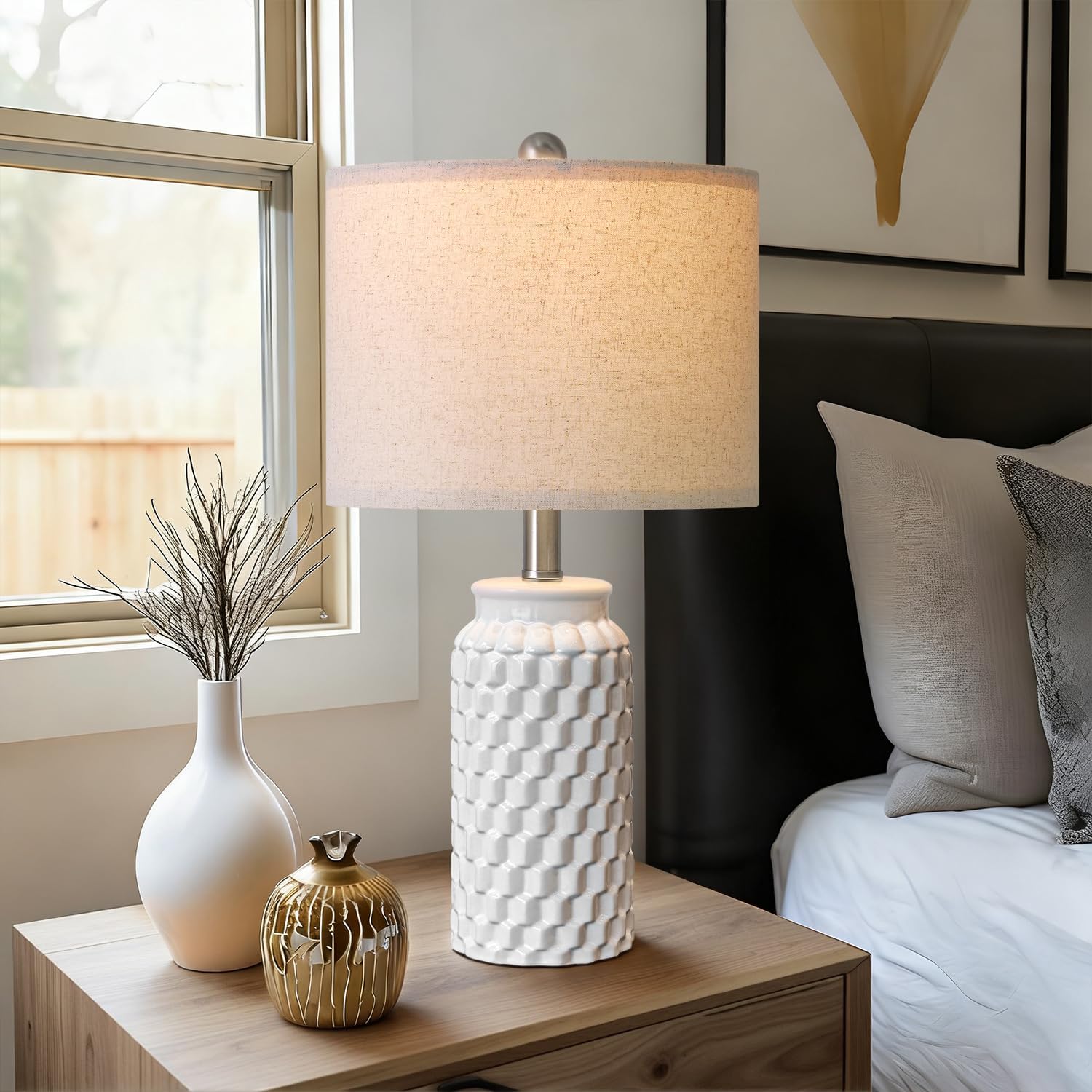 USumkky 20.5" White Modern Ceramic Bedside Lamps Set of 2, Small Table Lamp for Bedroom Decor Farmhouse Nightstand Lamp for Living Room Office - Image 6
