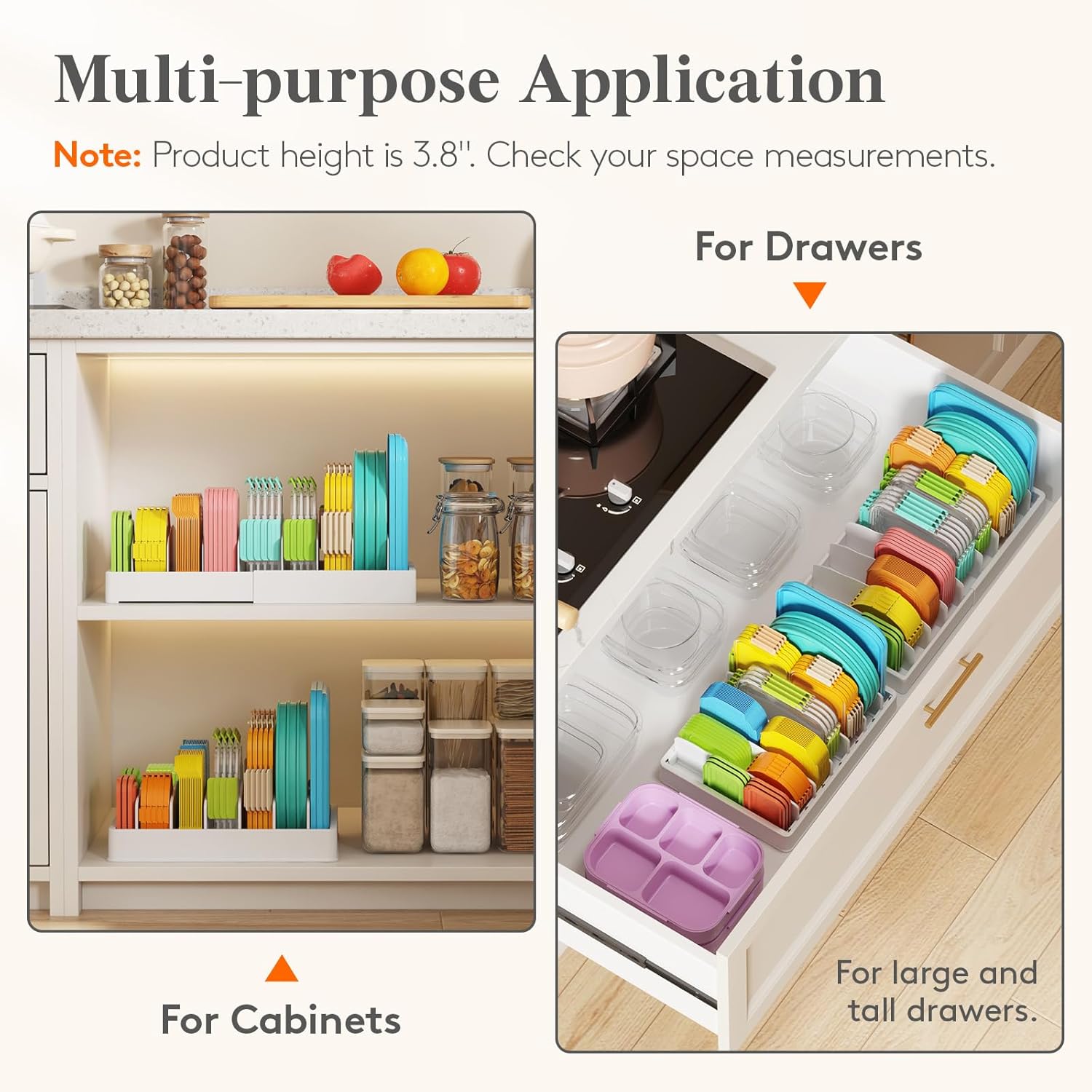 Lifewit Kitchen Cabinet Organizer for Food Contanier Lid, Expandable Lids Holder with 8 Adjustable Dividers & 9 Sections for Pantry Organizers and Storage, Home Drawer Organization, Large, 9.8"-17" - Image 4