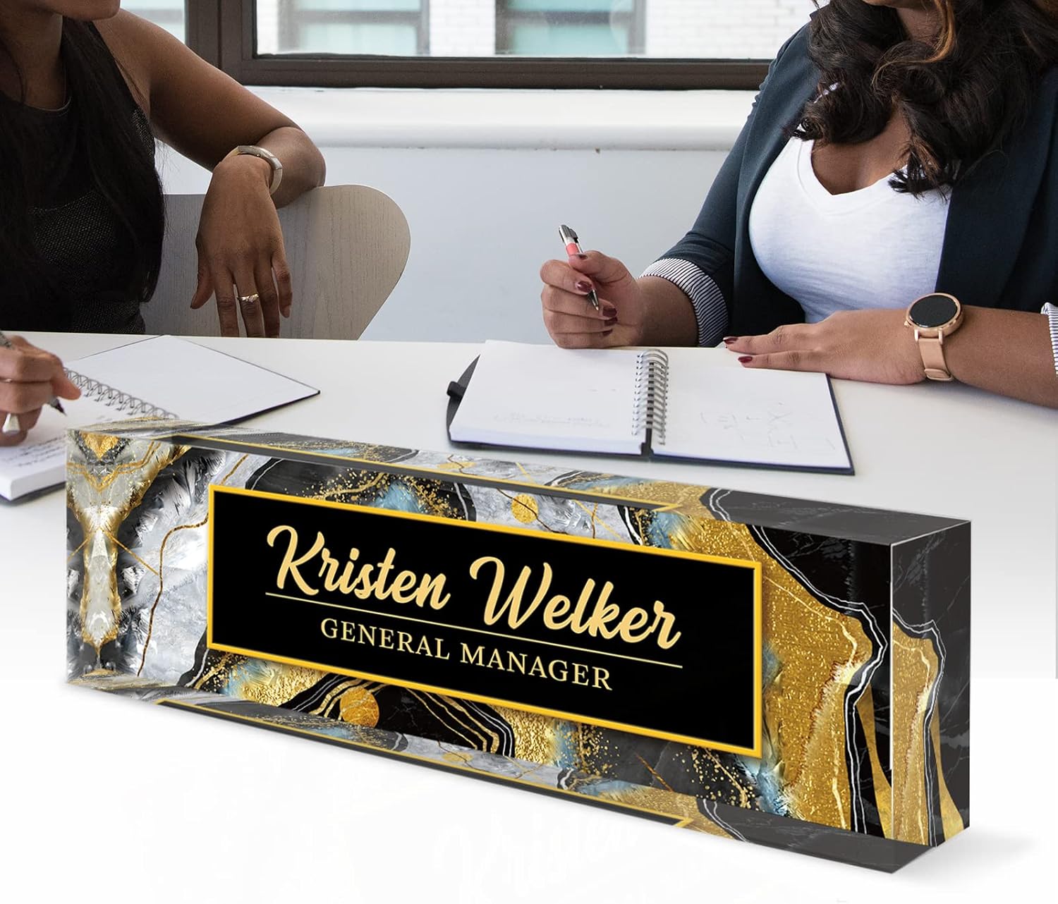 Personalized Name Plate, Custom Office Decor - Acrylic Desk Accessory, Office Gifts for Employees (Black Coast) - Image 6