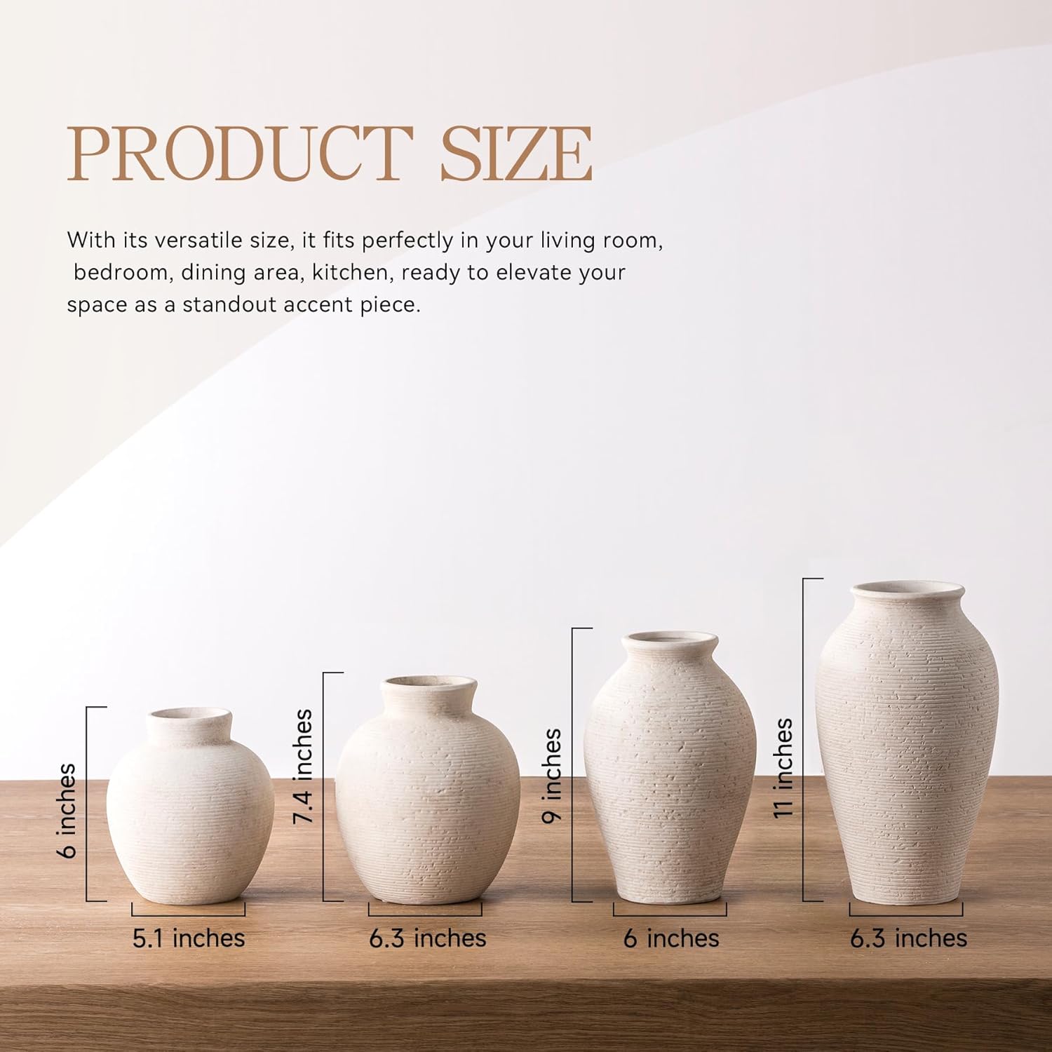 Vanselia Ceramic Flower Vase Home Decor - Farmhouse Table Vases Rustic Vintage Living Room Kitchen Bedroom Decorations for House Book Shelf Office Coffee Desk Dining Fireplace (7.4" Rustic) - Image 2