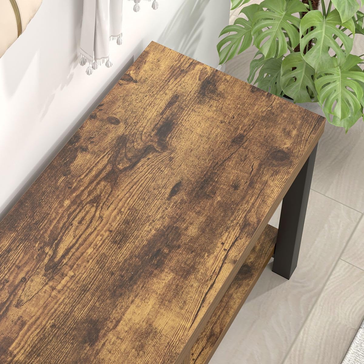 EXCEFUR Shoe Bench, Modern Wood Storage Bench for Entryway Hallway, Industrial Indoor Shoe Rack Bench Seat for Living Room Bedroom, 43.3 Inch Rustic Brown - Image 4