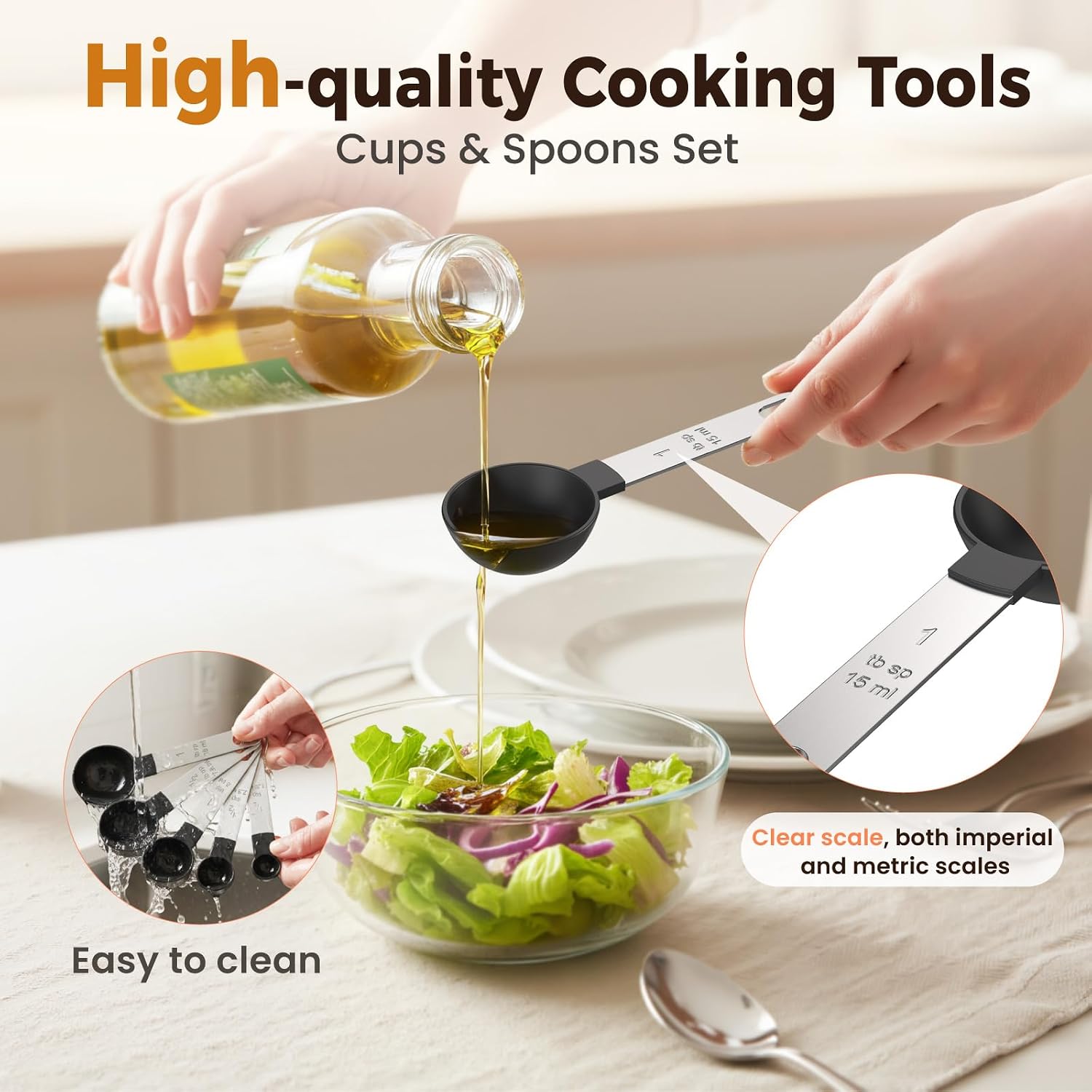 16PCS Measuring Cups and Spoons Set, Measuring Spoon Set with Metric and US Measurements, Fits for Measuring Dry and Liquid - Black - Image 6