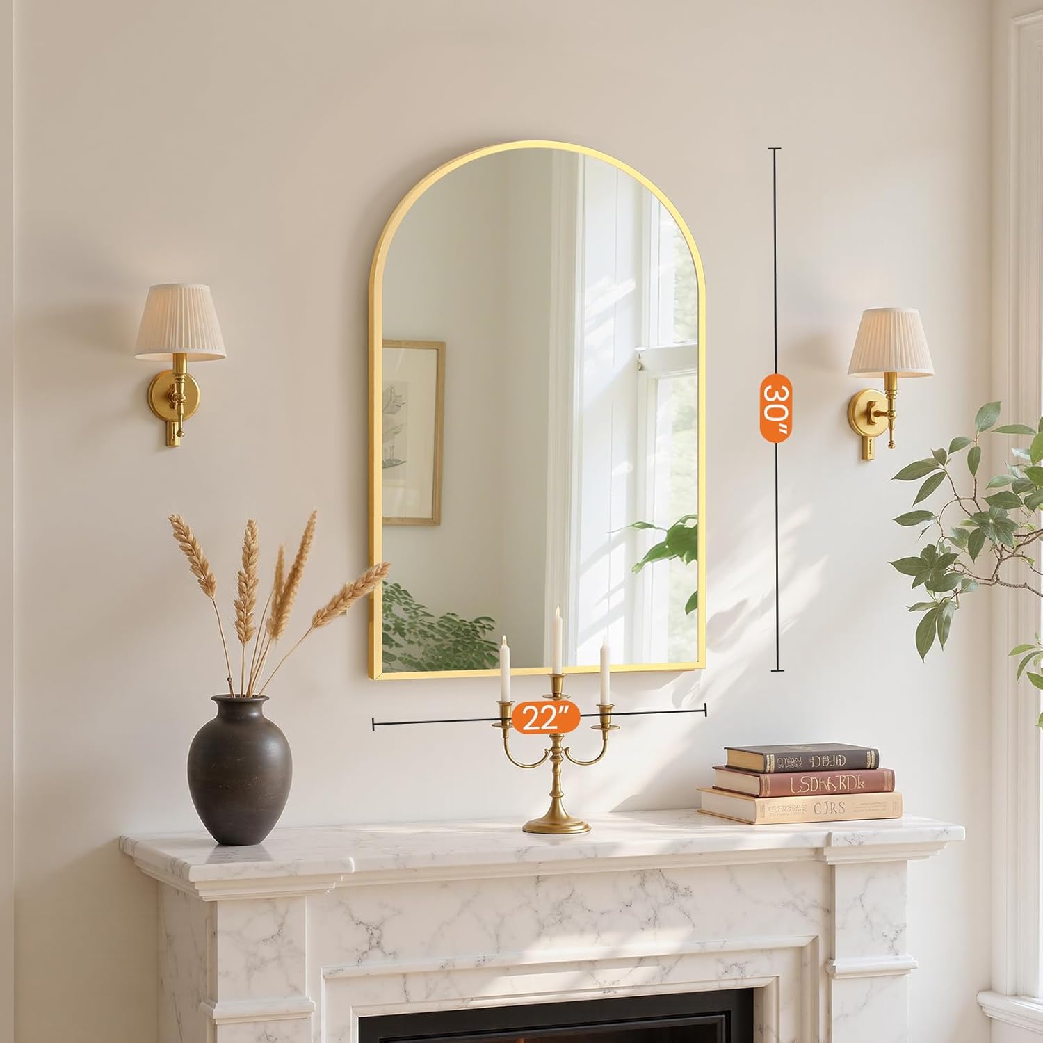 Sweetcrispy 20"x30" Arched Gold Bathroom Mirrors for Wall | Bathroom Mirrors for over sink, Metal Framed with HD Shatter-Proof Glass for Entryway, Living Room, Bedroom - Image 4