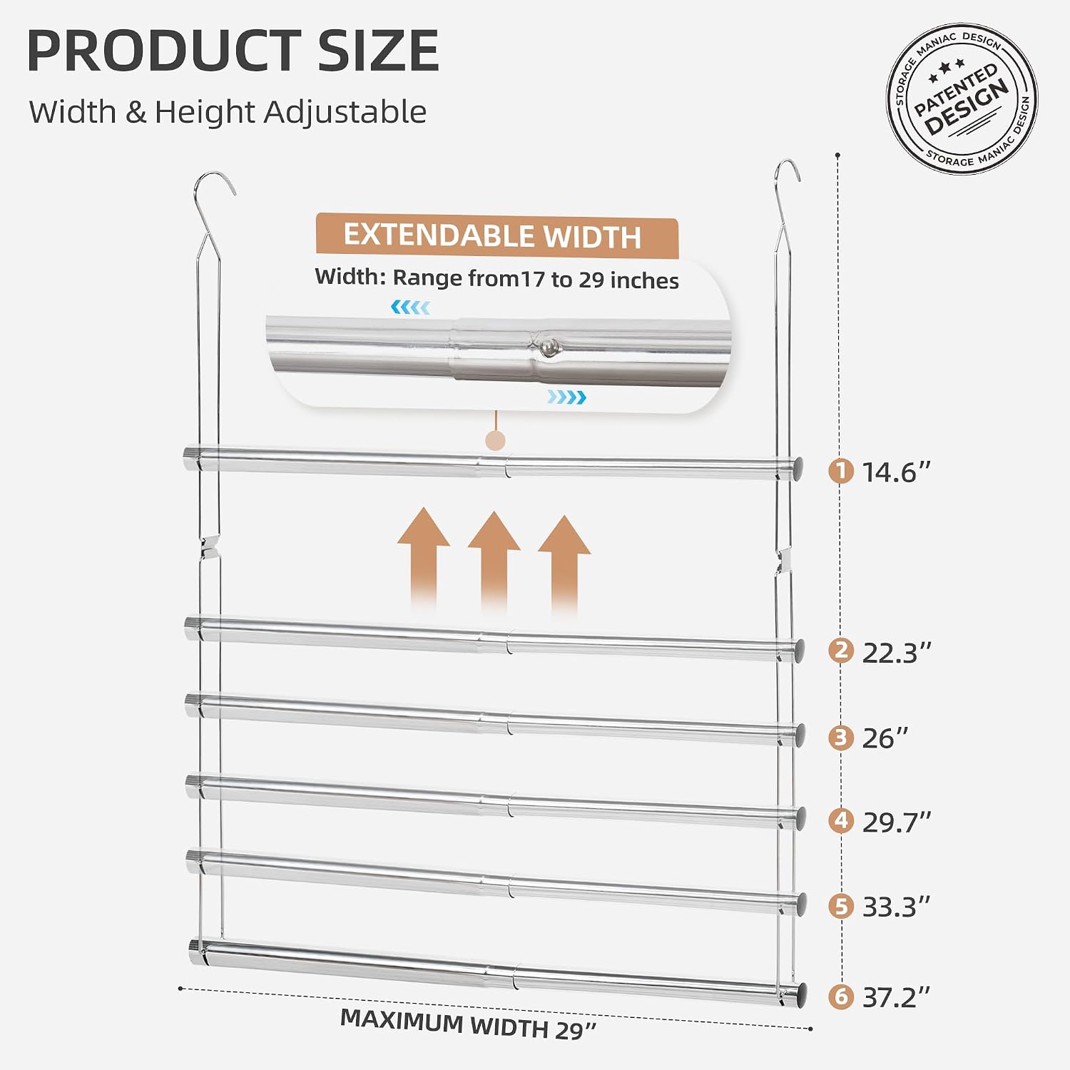 STORAGE MANIAC Hanging Closet Rod, Adjustable Width and Height Closet Hanging Organizer, Space-Saving Clothes Hanging Bar, Closet Extender Hanging Rod Double Closet Hanging Rod, 2 Pack Chrome - Image 2