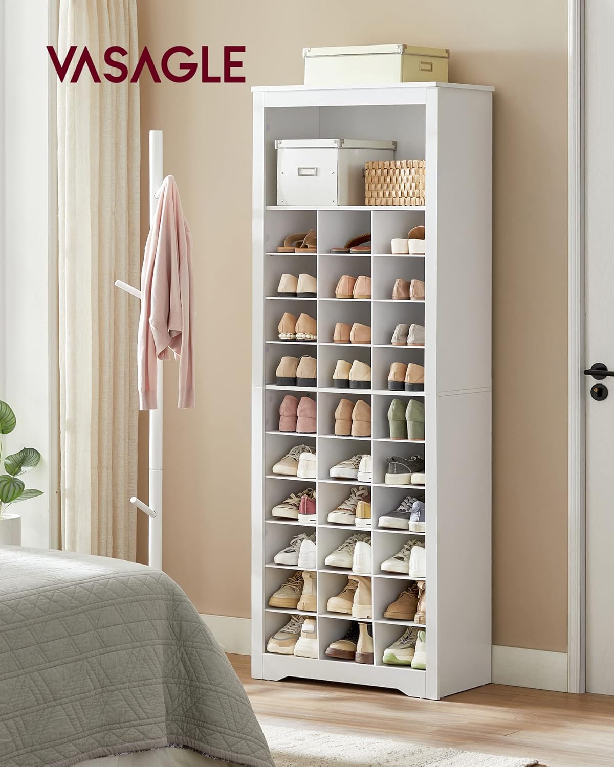VASAGLE Shoe Storage Cabinet, 10 Tier Shoe Rack Organizer, Holds Up to 30 Pairs of Shoes, for Entryway Bedroom, 12.6 x 24.8 x 73.6 Inches, White ULBS273T14 - Image 2