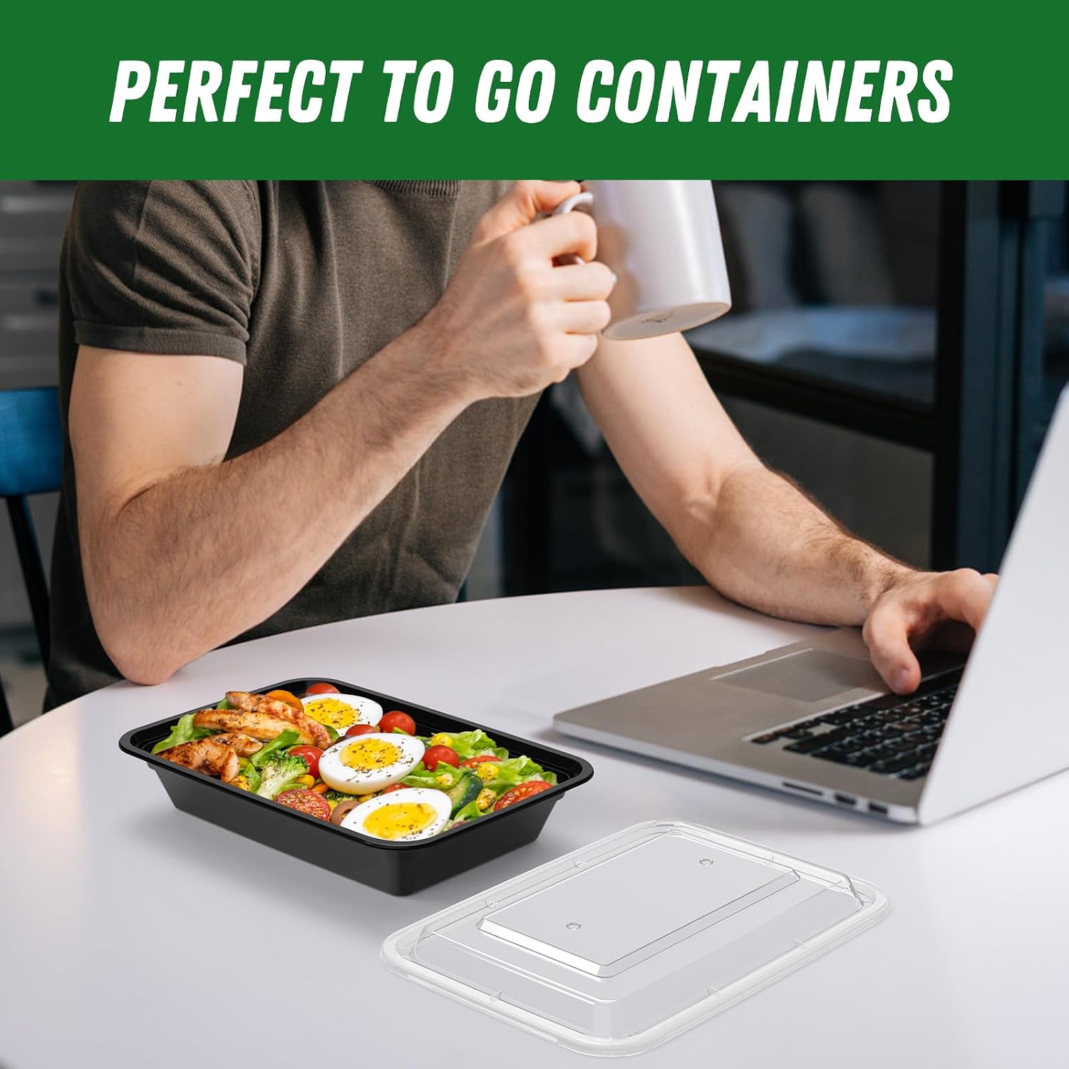 Dealusy 50 Pack (100-Piece) 28 oz Meal Prep Containers Reusable with Lids, Sturdy Leakproof & Food Safe, Microwave, Freezer, Dishwasher Safe Prep Containers, To Go Take Out Plastic Food Storage - Image 7
