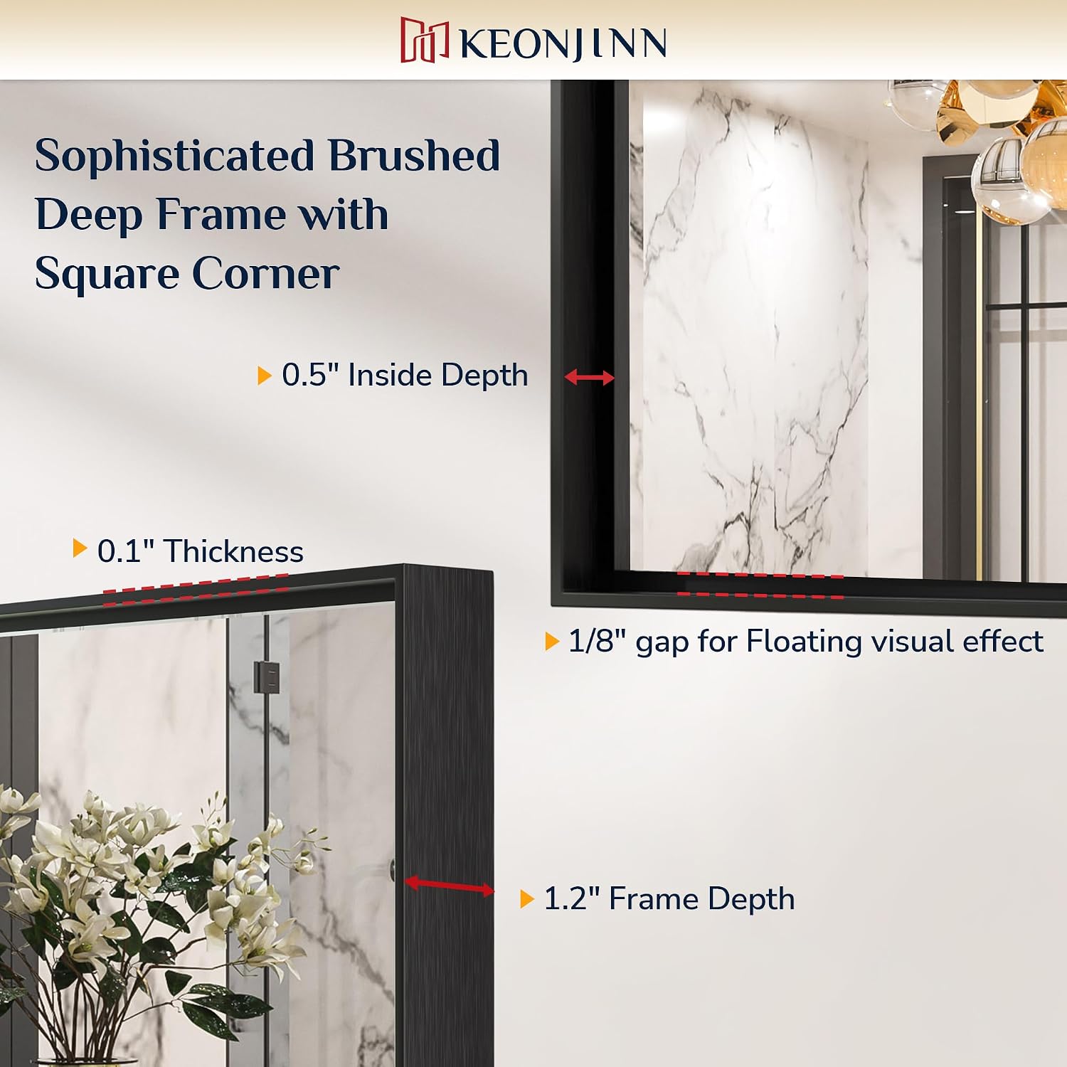 Keonjinn 24 x 30 in Black Bathroom Mirror, Black Brushed Framed Mirror for Over Sink, Rectangle Vanity Mirrors with Square Corner, Alumium Alloy Frame, Modern Farmhouse Style - Image 3