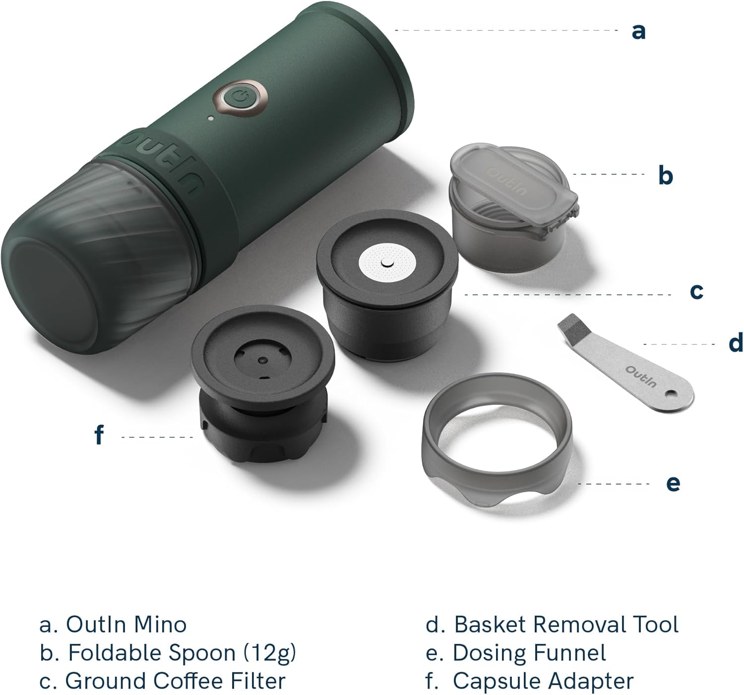 Outin Mino Portable Electric Espresso Machine, Mini Camping Coffee Maker for Travel, Pocket Sized Coffee Machine Self-Heating, Ground Coffee & NS Capsule Adapter For Adventure - Image 2