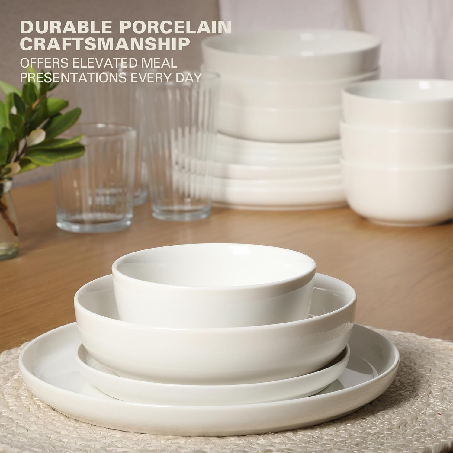 Gibson Home Oslo Dinnerware Set for 4, 16-Piece White Porcelain Plates and Bowls — Ceramic Dish Set | Microwave & Dishwasher Safe - Image 4