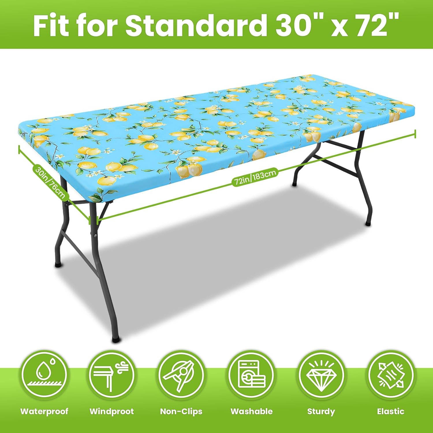 Smiry Spandex Fitted Tablecloth for 6 Foot Rectangle Tables, Washable Picnic Table Cover with Elastic, Stretch Reusable Table Cloth for Outdoor, Camping, Dining & Kitchen (Lemon, 30"x72") - Image 7
