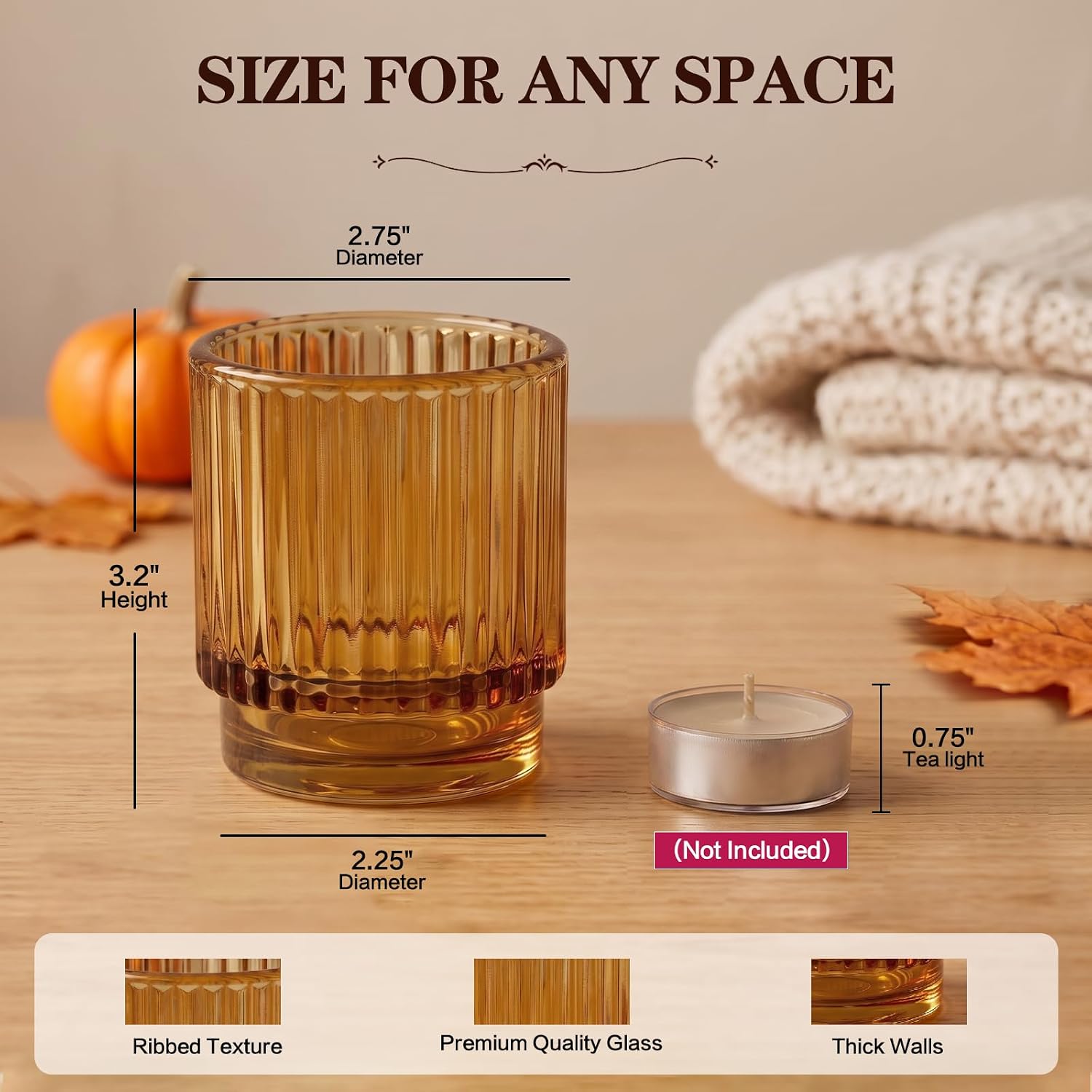 Kate Aspen Vintage Glass Tealight & Amber Votive Candle Holders (Set of 6) Rustic Fluted Candle Holder Set, Boho Home Decor, Wedding Table Centerpieces, Farmhouse Kitchen Table Decor - Image 6
