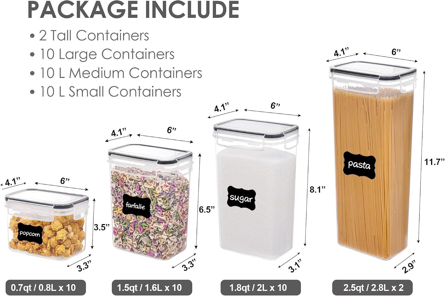 Vtopmart 32pcs Airtight Food Storage Containers Set, BPA Free Plastic Kitchen and Pantry Organization Canisters with Lids for Cereal, Dry Food, Flour and Sugar, Includes 32 Labels - Image 2