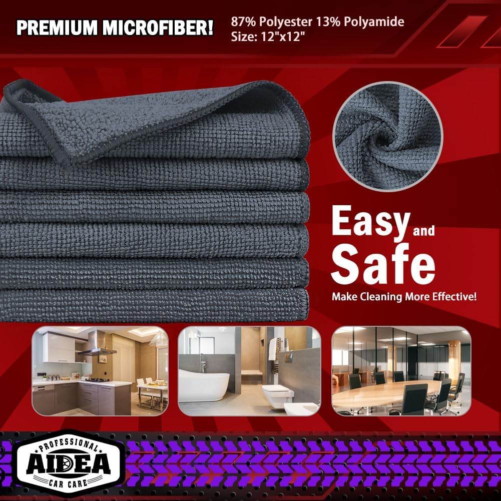 AIDEA Microfiber Cleaning Cloth Grey 150PK, Microfiber Towels for Cars, Premium Car Cloths, Dusting Cloth Lint Free Cleaning Rags for SUVs, House, Kitchen, Window, Workshops,12×12" - Image 6