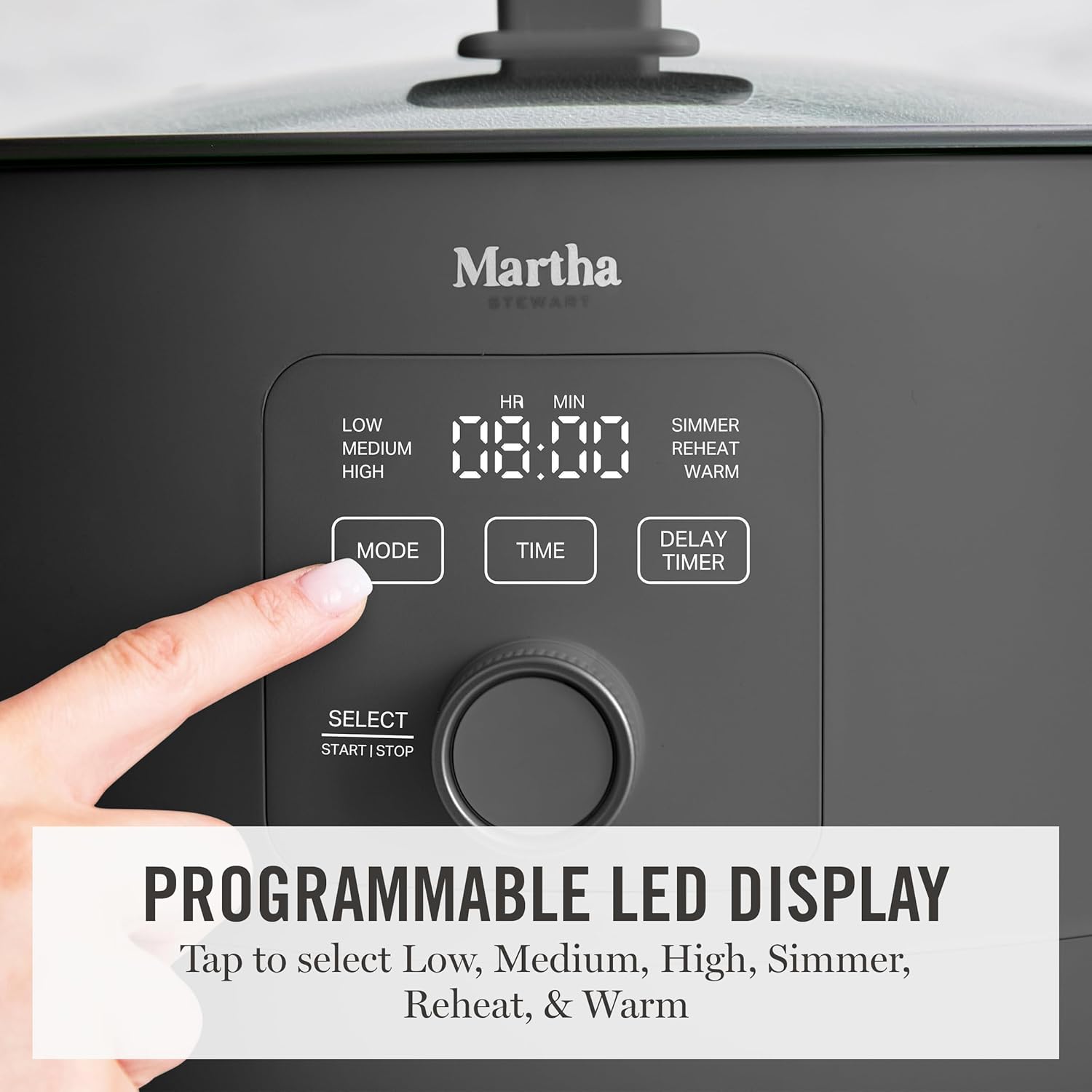 Martha Stewart 8 QT Slow Cooker, Programmable with Timer, 3 Heat Settings (Low, High, Warm), Nonstick Ceramic Removable Crock, Stovetop & Oven Safe, Glass Lid, Simmer, Reheat, Warm, Caviar - Image 3