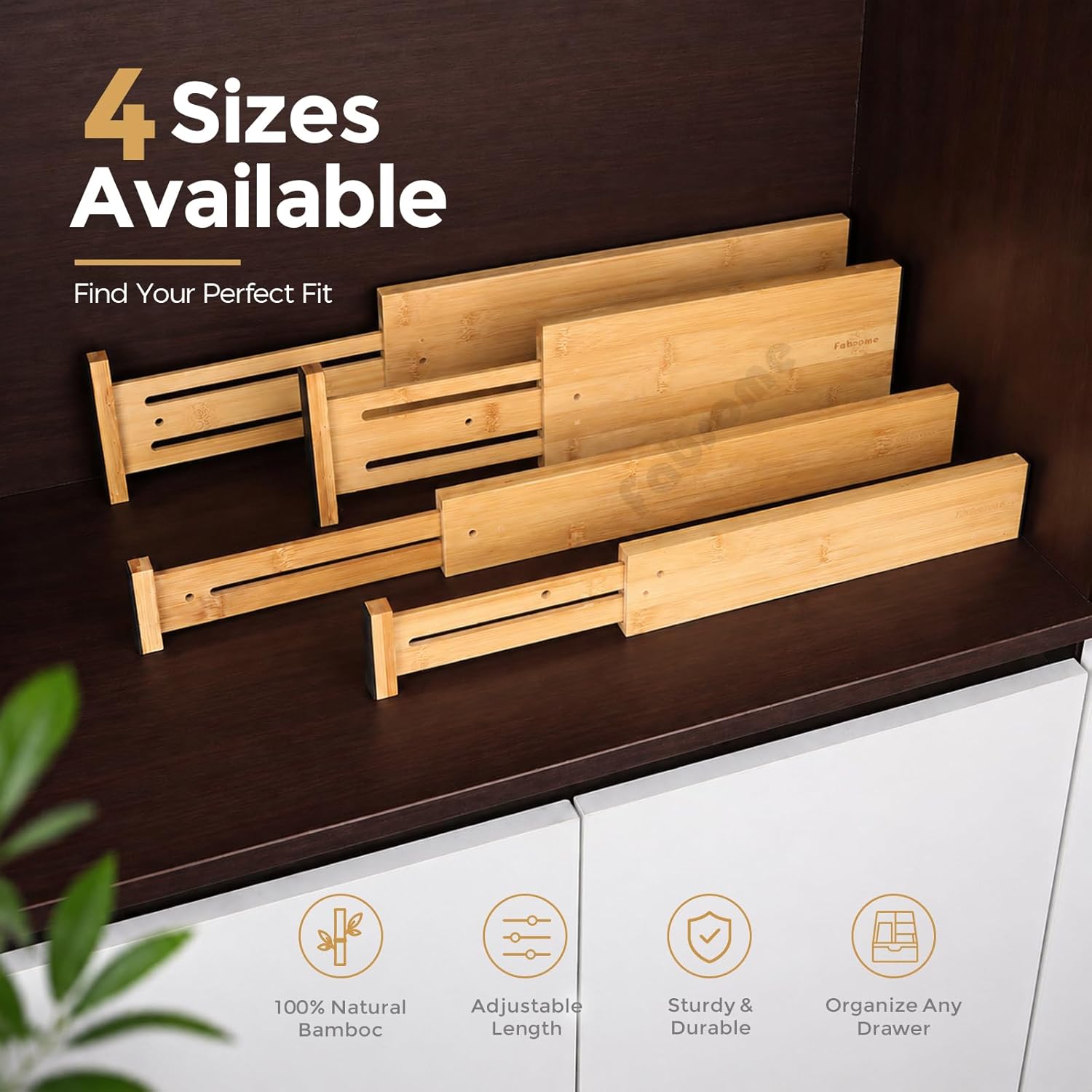 Fabsome Dresser Drawer Organizers 6 Pack, 4.65'' High Adjustable from 12.5-17‘’ Bamboo Drawer Dividers for Clothing Baby Clothes, Wooden Separators for Dresser Nursery Organization with Soft Foam Ends - Image 7