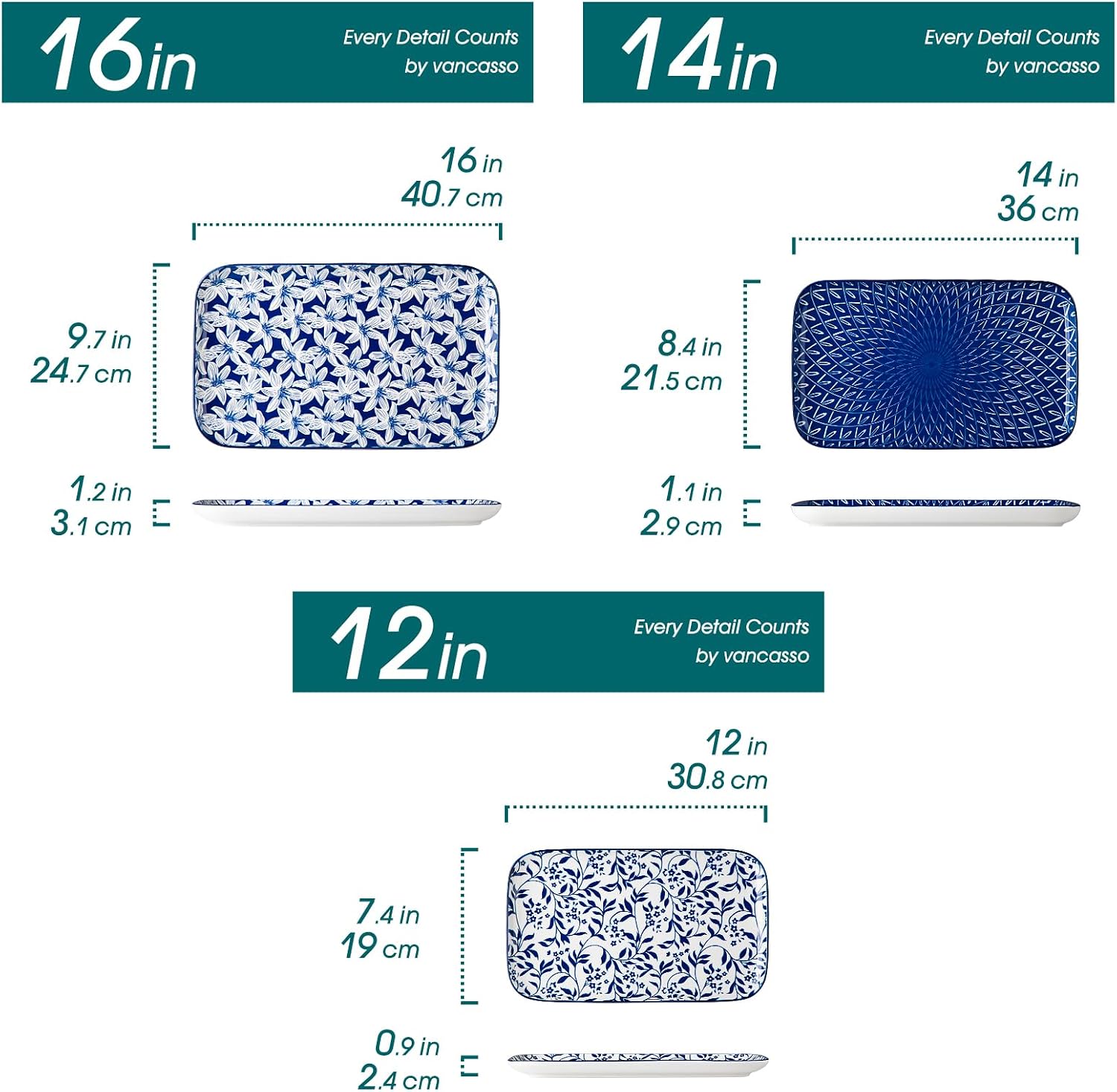 vancasso Porcelain Serving Trays for Party, Serving Platters Set of 3,Serving Dishes for Entertaining, Ceramic Party Trays and Platters for Serving Food, 16"/14"/12" Inch, Series SELENE - Image 7