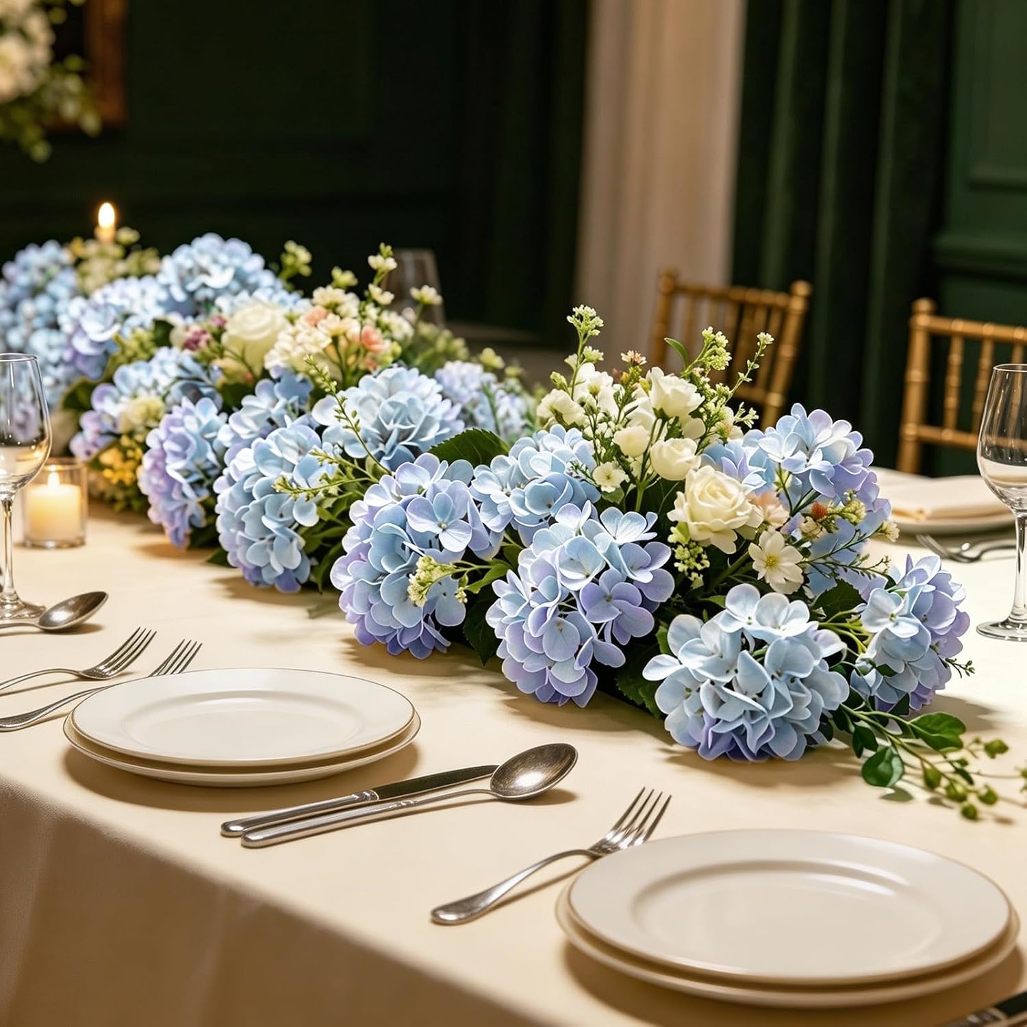 26‘’ Real Touch Light Blue Silk Hydrangea Artificial Flowers, Large Lifelike Silk Flowers with Long Stems, Faux Plant for Wedding Bouquet Table Centerpieces Party Home Indoor(5PCS Single flower) - Image 5
