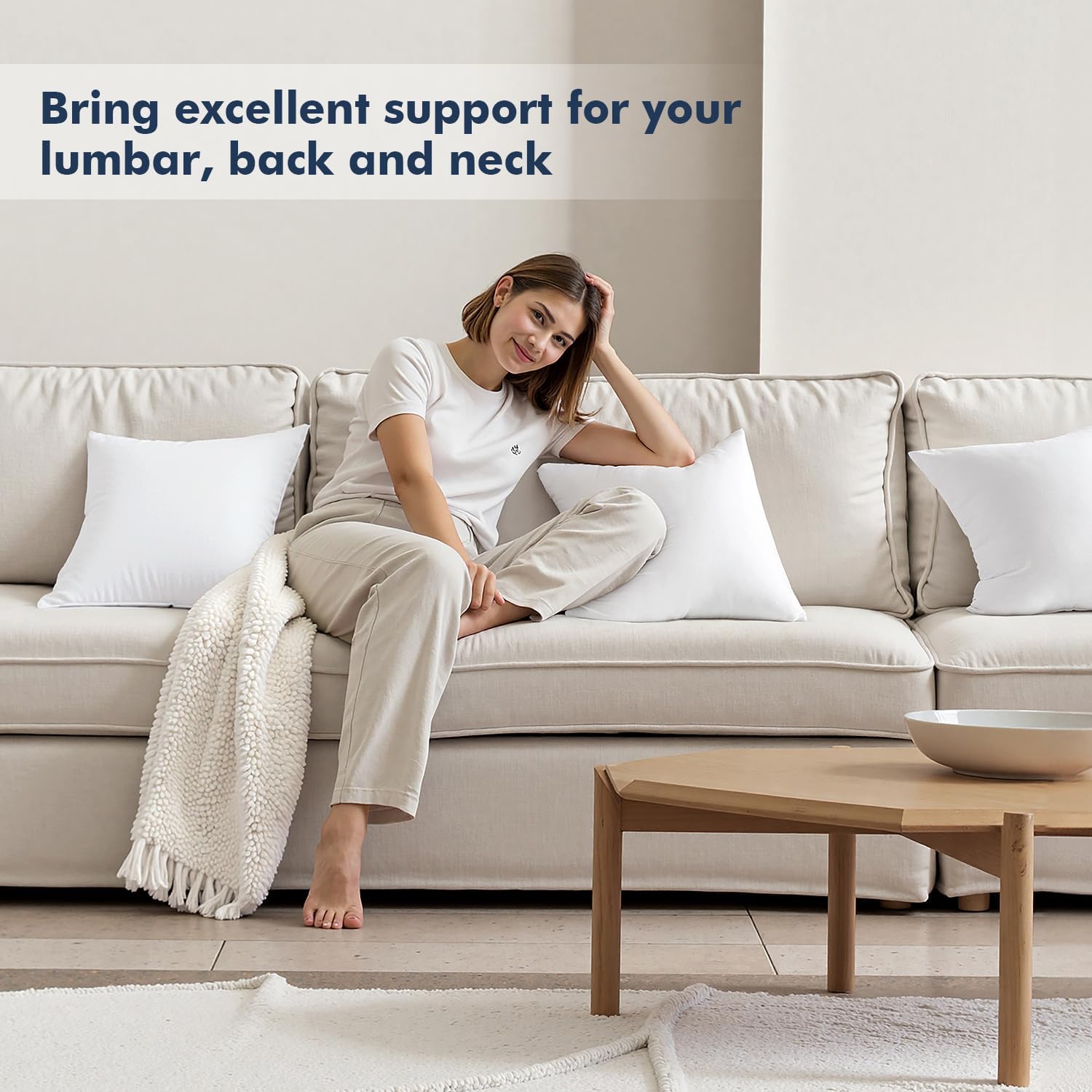 MIULEE Throw Pillows Inserts, Pack of 2 18x18 Inch 100% Virgin Fiber Filling Bed Couch Pillows - Image 7