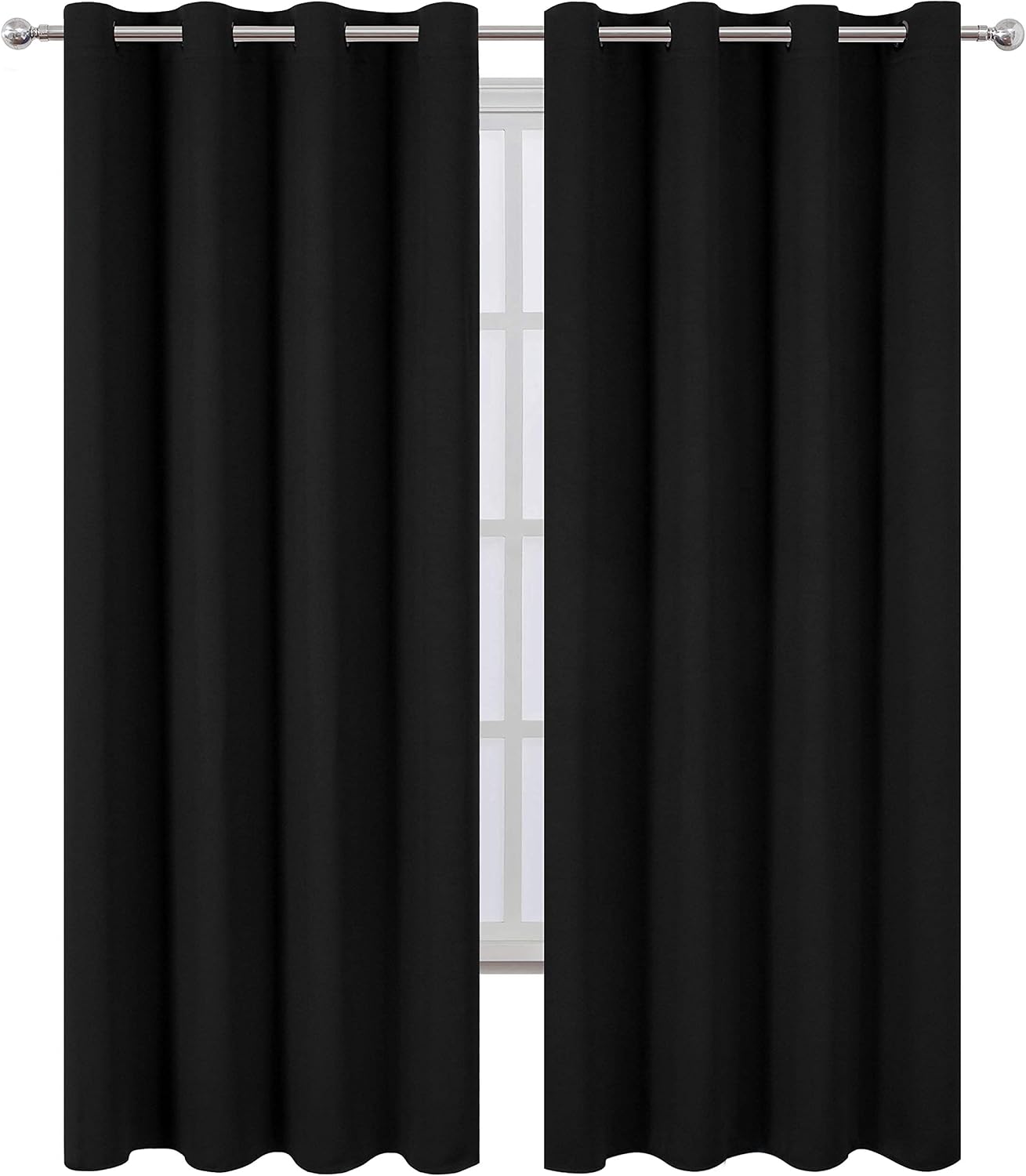 LEMOMO Blackout Curtains 52 x 84 inches Long Black Curtains Set of 2 Panels Thermal Insulated Room Darkening Curtains for Bedroom - Image 2