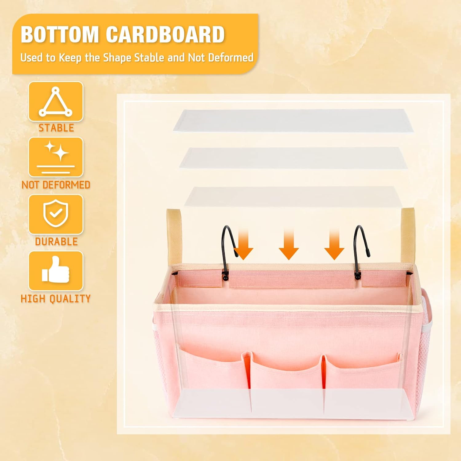 Lilithye Bedside Caddy Bedside Organizer Bedside Storage Caddy with Fixed Straps and Water Bottle Holder for Home College Dorm Bunk Bed Hospital Bed Crib Bed Rails (Pink) - Image 6