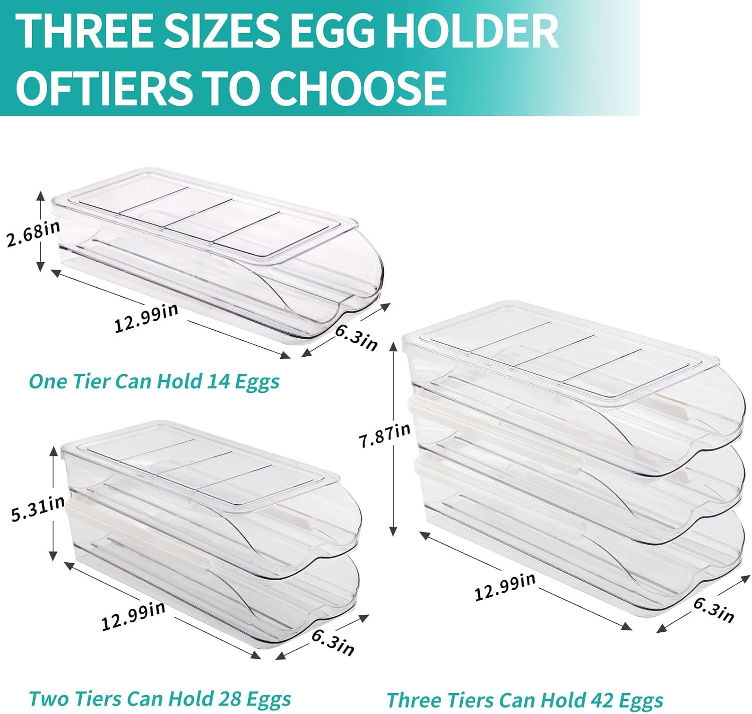 RoskDeewat Egg Holder for Fridge, Automatic Rolling Egg Container for Refrigerator, Stackable Fridge Organizers and Storage with Lid, Clear Plastic Egg Dispenser,Bin & Tray (1 Tier) - Image 7