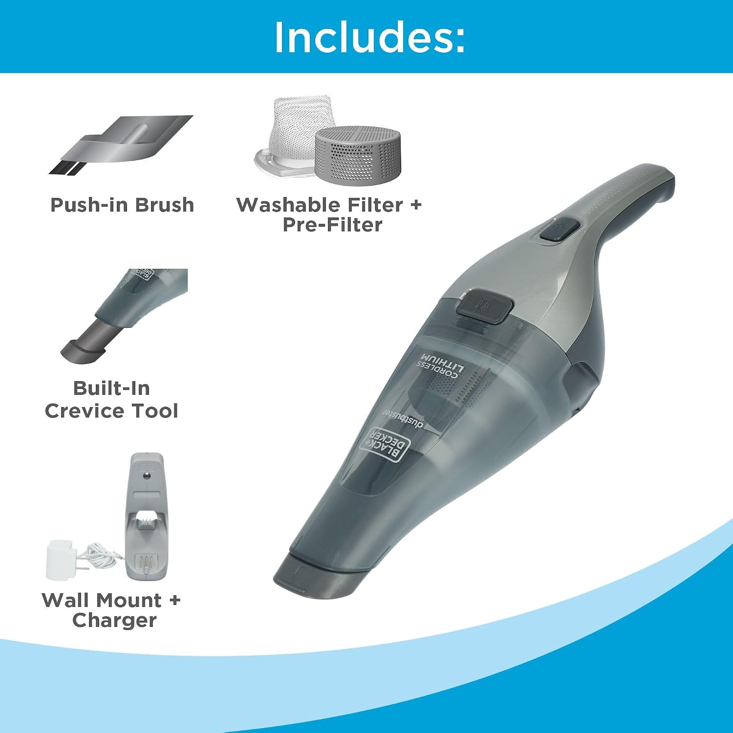 BLACK+DECKER dustbuster Handheld Vacuum, 8V Cordless, Hand Vacuum for Quick Cleanup with Crevice Tool and Washable Filter (HNVC220BCZ01) - Image 7