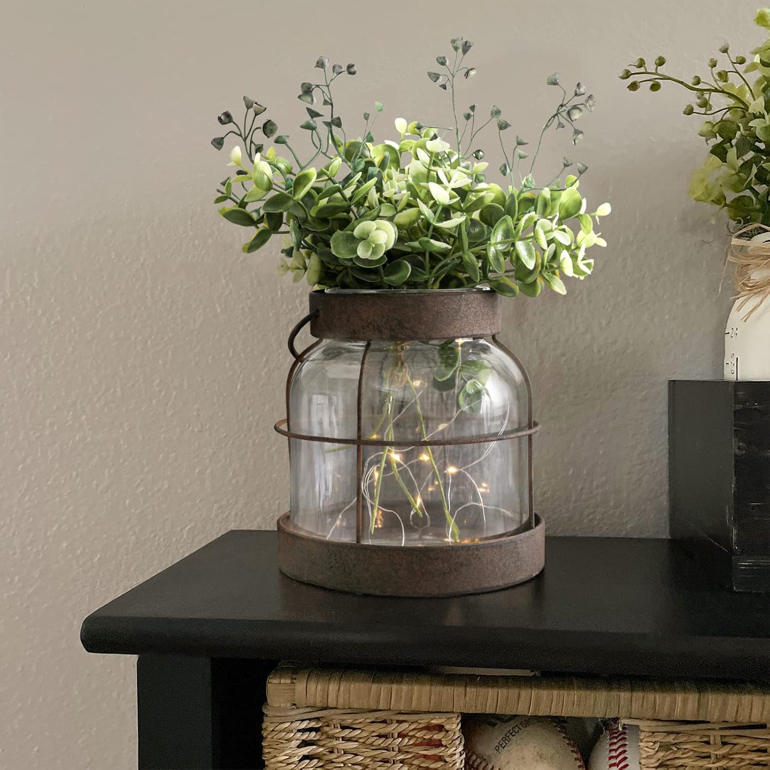 Vintage Glass Farmhouse Vase, Rustic Lantern Decor with Plants Flowers Lights Vintage Style Vases for Home Decor Floral Arrangement Hostess Gift - Image 6