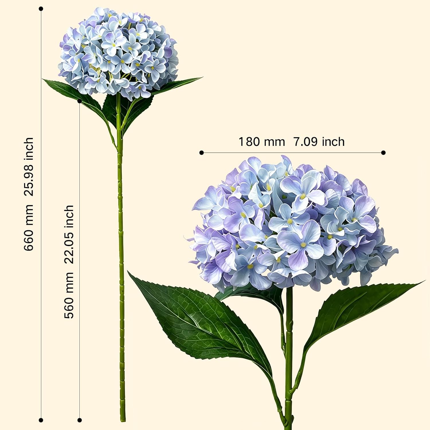 26‘’ Real Touch Light Blue Silk Hydrangea Artificial Flowers, Large Lifelike Silk Flowers with Long Stems, Faux Plant for Wedding Bouquet Table Centerpieces Party Home Indoor(5PCS Single flower) - Image 2